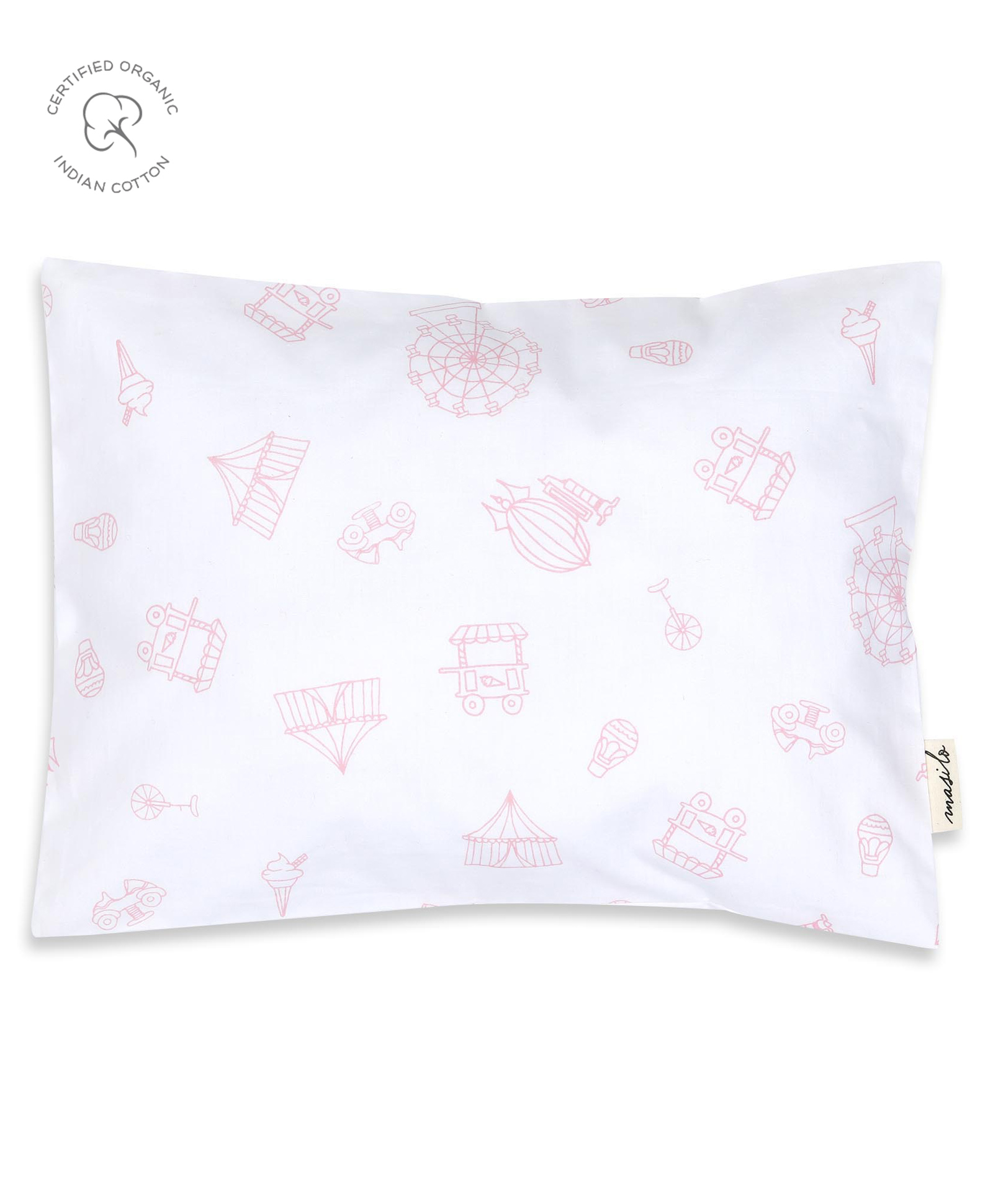 Masilo Organic Cotton 1 Piece Pillow, For Infant/Baby's Nursery 22 x 30 cm, Lightweight & Comfortable, soft poly filler, 0 to 2 Years - Carnival - Pink-image-17