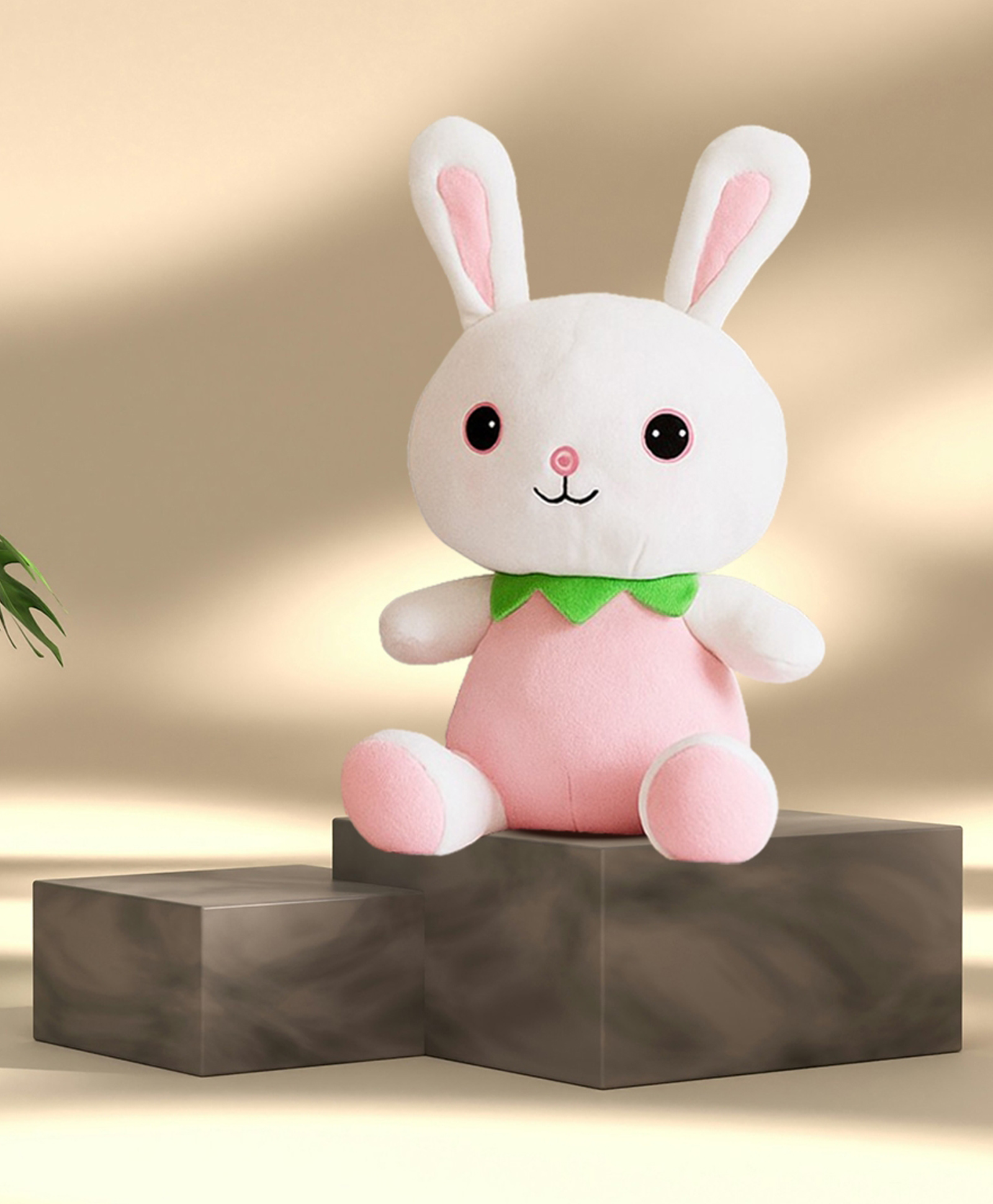 GoldenHub TOYS Plush Bunny Stuffed Animal, Pink and White, Soft Toy with Long Ears and Green Collar - Height 40 cm-picture-16