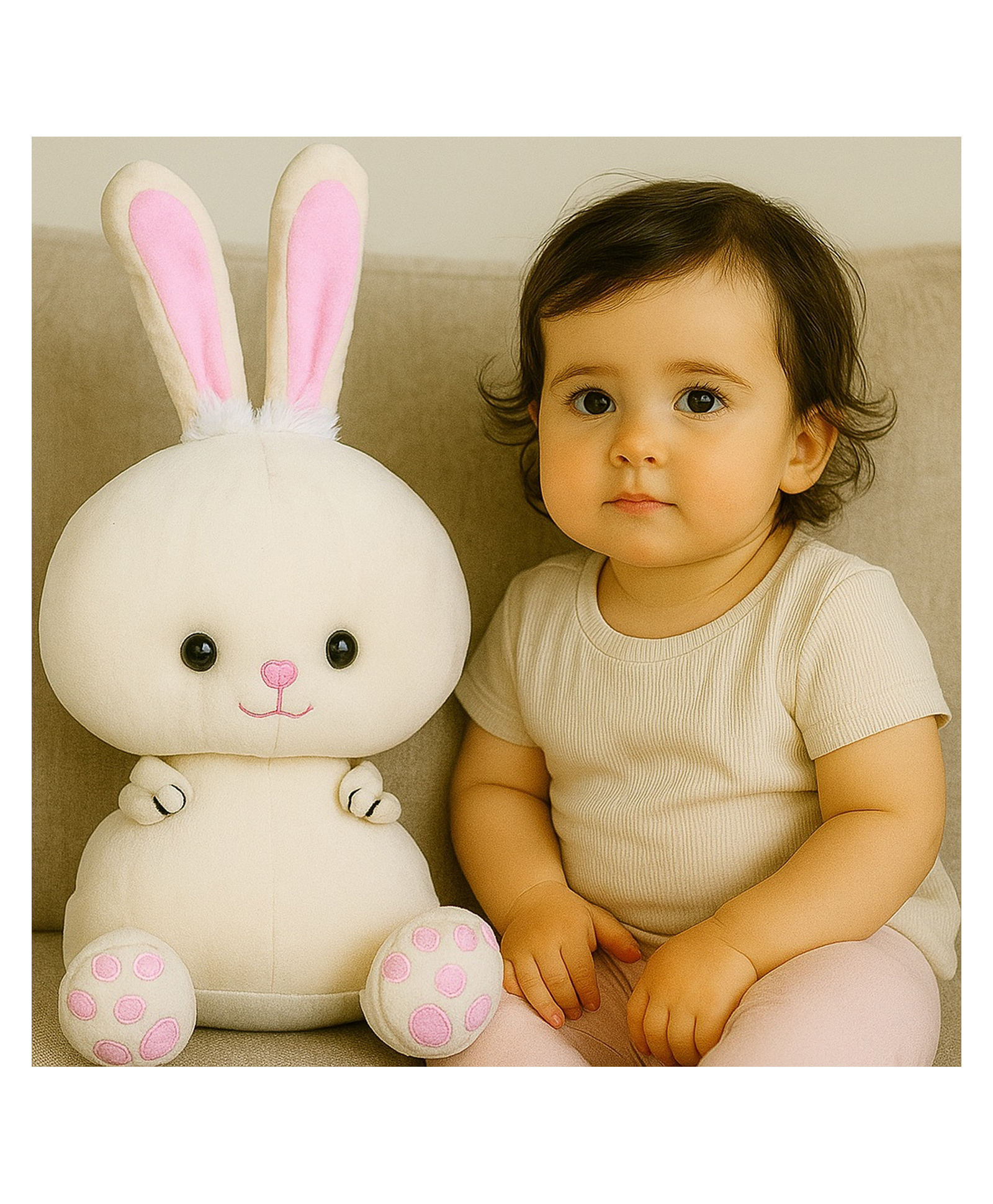 GoldenHub TOYS Plush Bunny Stuffed Animal, White with Pink Ears, Soft Cuddly Rabbit Toy-image-3