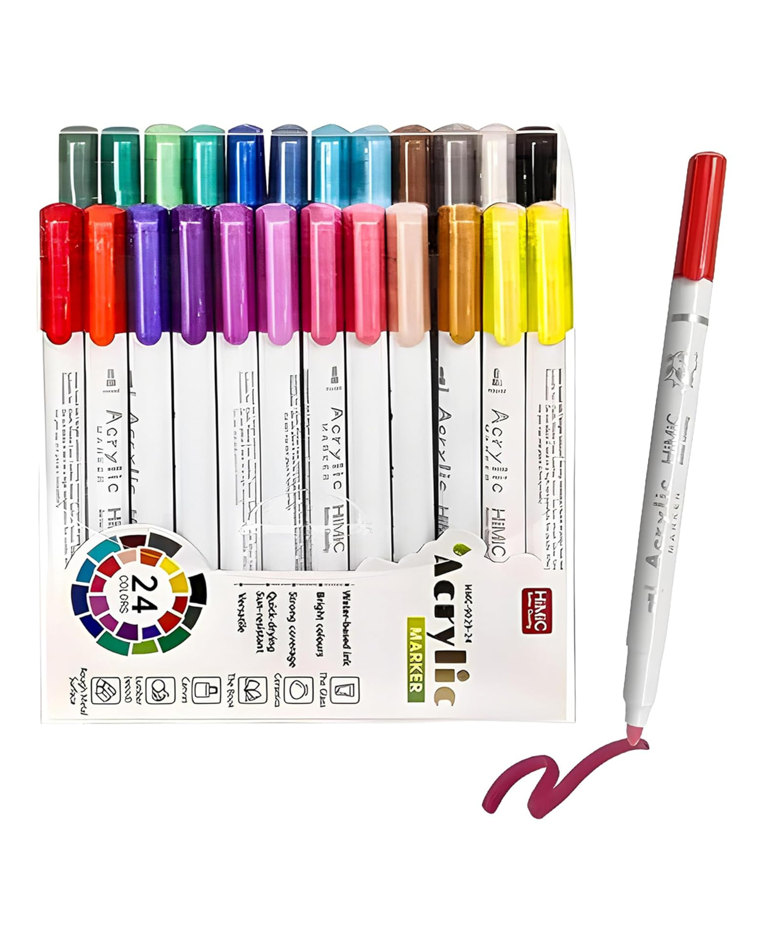 YAMAMA 24 Shades Acrylic Marker Pen Set, Water-Based Non-Toxic Ink, Waterproof, Smudge Proof Colorful Sketch Pens, Multipurpose Marker Pens for Art Works,Pack of 24, Multicolor)-image-12