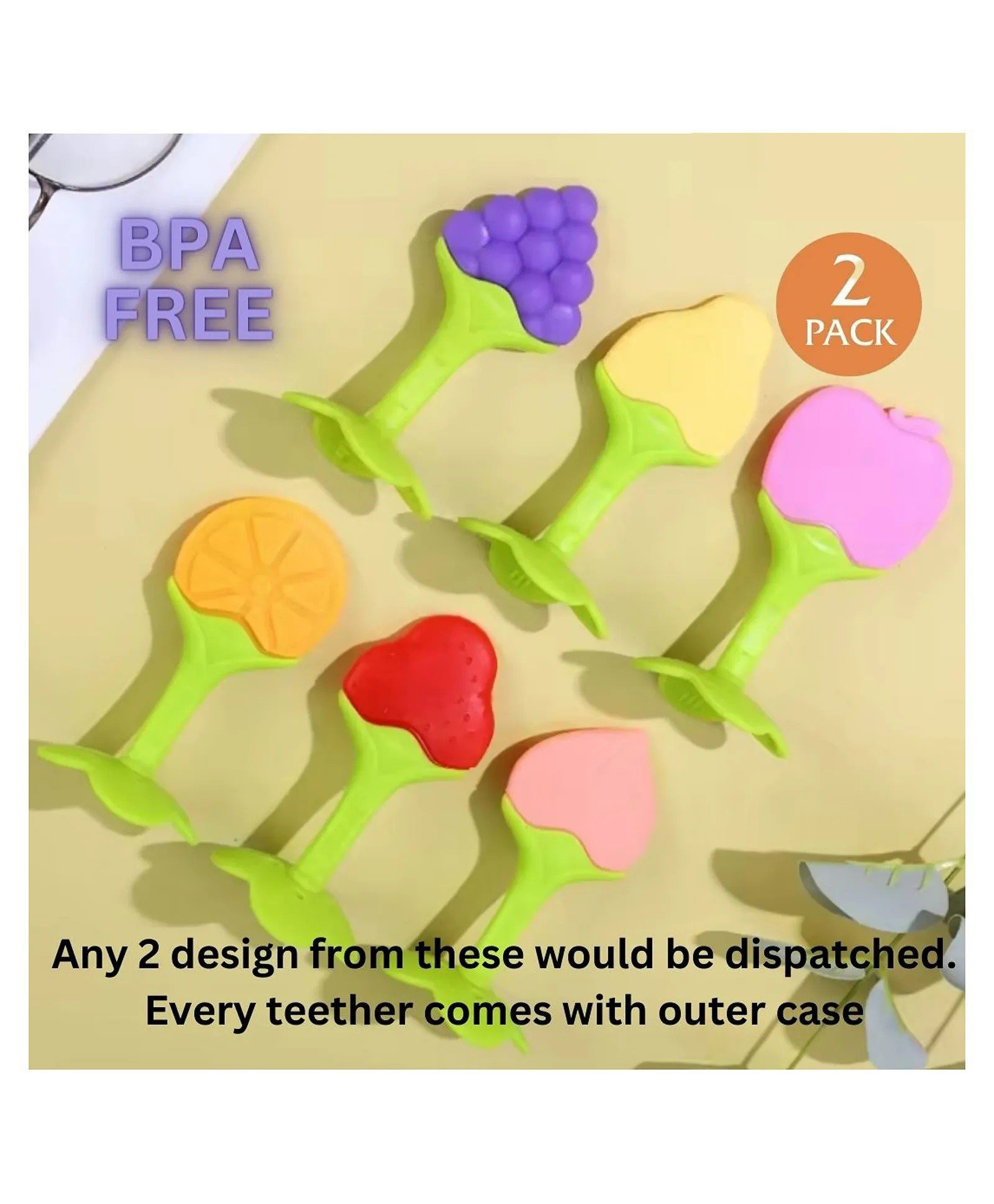 Numum Silicone Fruit Teether Grapes & Strawberry Shape Teether Pack of 2 - Multicolour ( Color and design may vary)-image-47