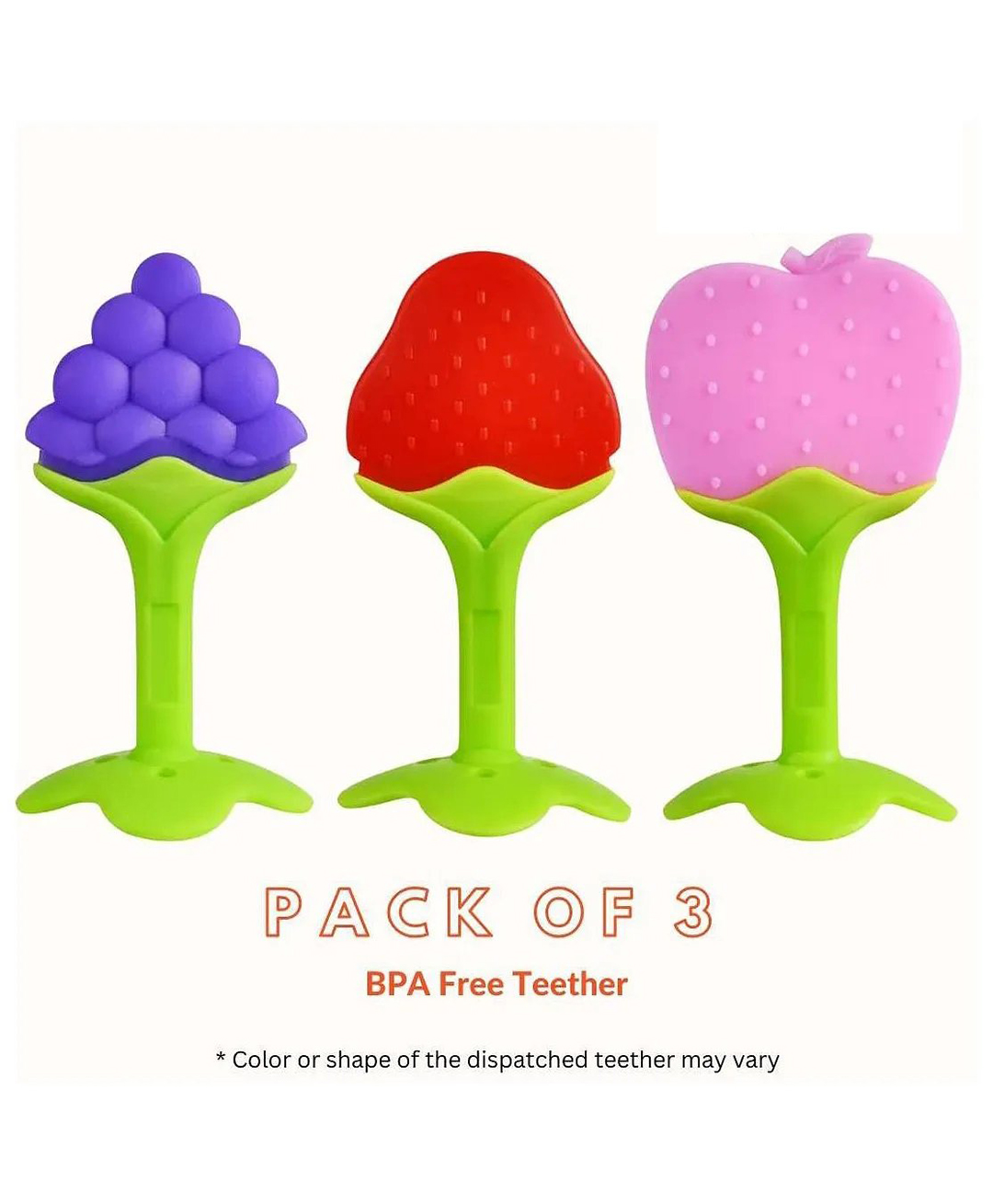 Numum Baby Teether Fruit Shape Set of 3 BPA Free - Natural Organic - Freezer Safe Teethers for Newborn - Multicolor ( 3 Premium Fruit teether without outer case) ( color and design may vary)-image-28