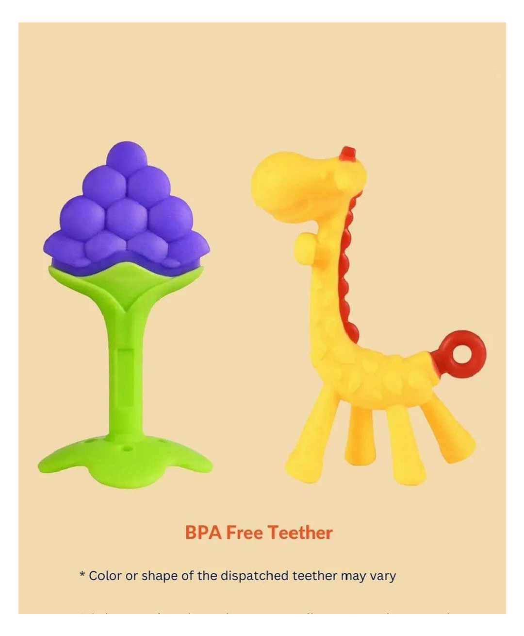 Numum Giraffe Teether and Fruit Teether Baby Teether Set of 2 Soft Silicone Teether (Giraffe Fruit) - Multicolor ( color and design may vary)-image-33
