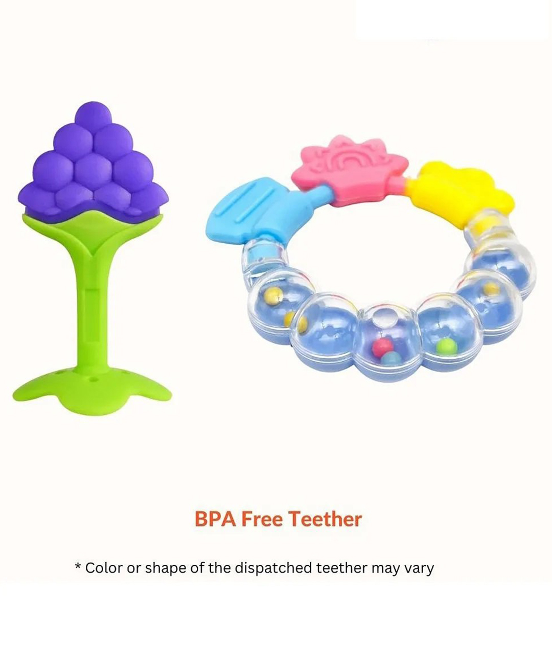 Numum Baby Teether Set of 2 Soft Silicone Fruit Shape and Ring Teether- Multicolor ( color and design may vary)-image-29