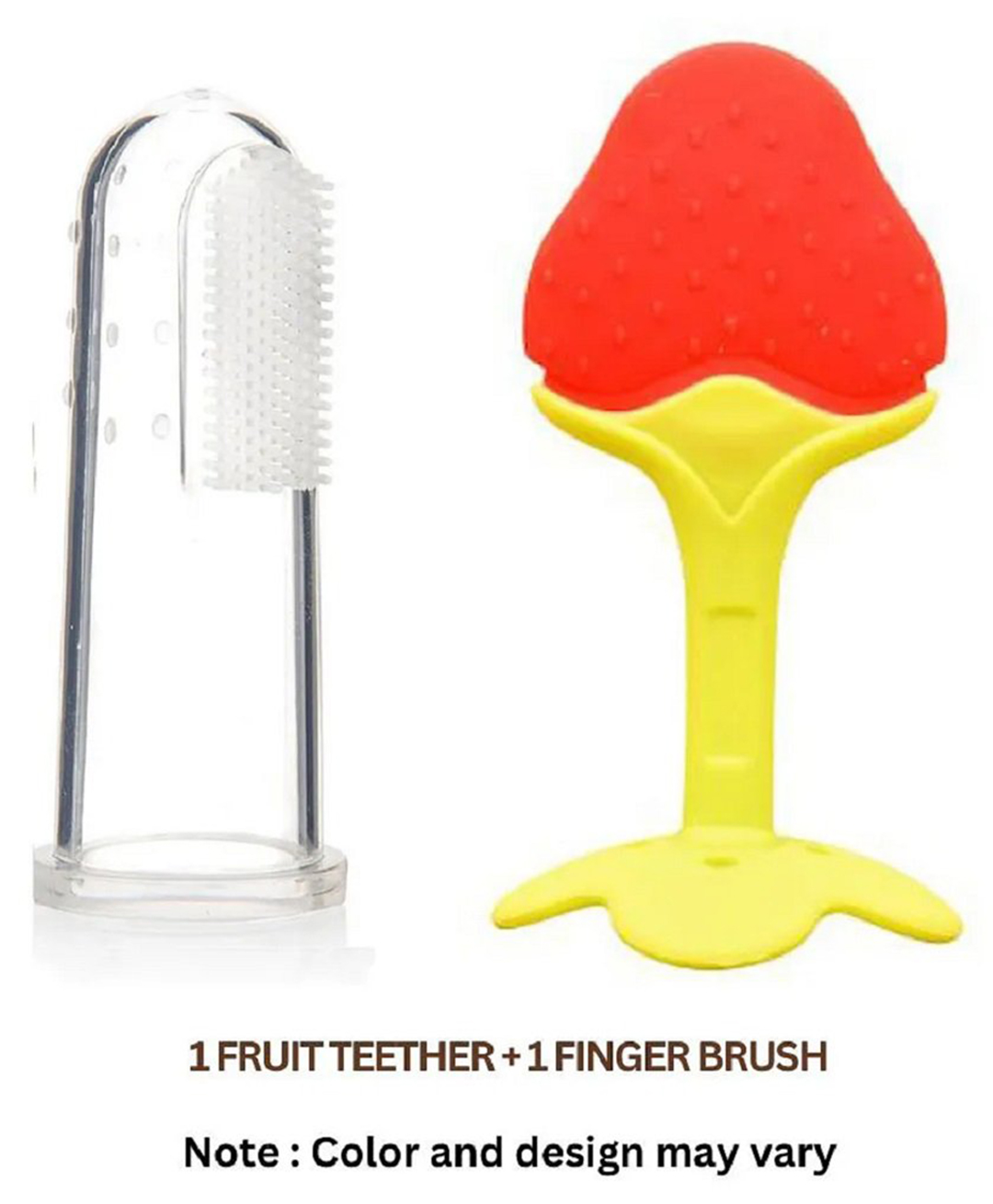 Numum Combo of Strawberry Shaped Fruit teether and Finger Brush ( Red, white)( Color and design may vary)-image-26