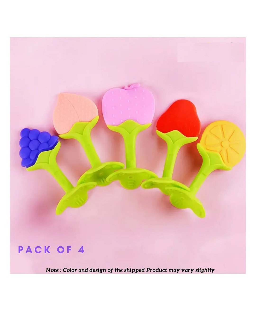 Numum Baby Fruit Teether Pack of 4 - Silicone BPA Free Natural Organic Freezer Safe Teethers for Newborn Infant - Soft & Textured - Multicolor ( 4 Fruit teether without outer case) ( color and design may vary)-picture-10