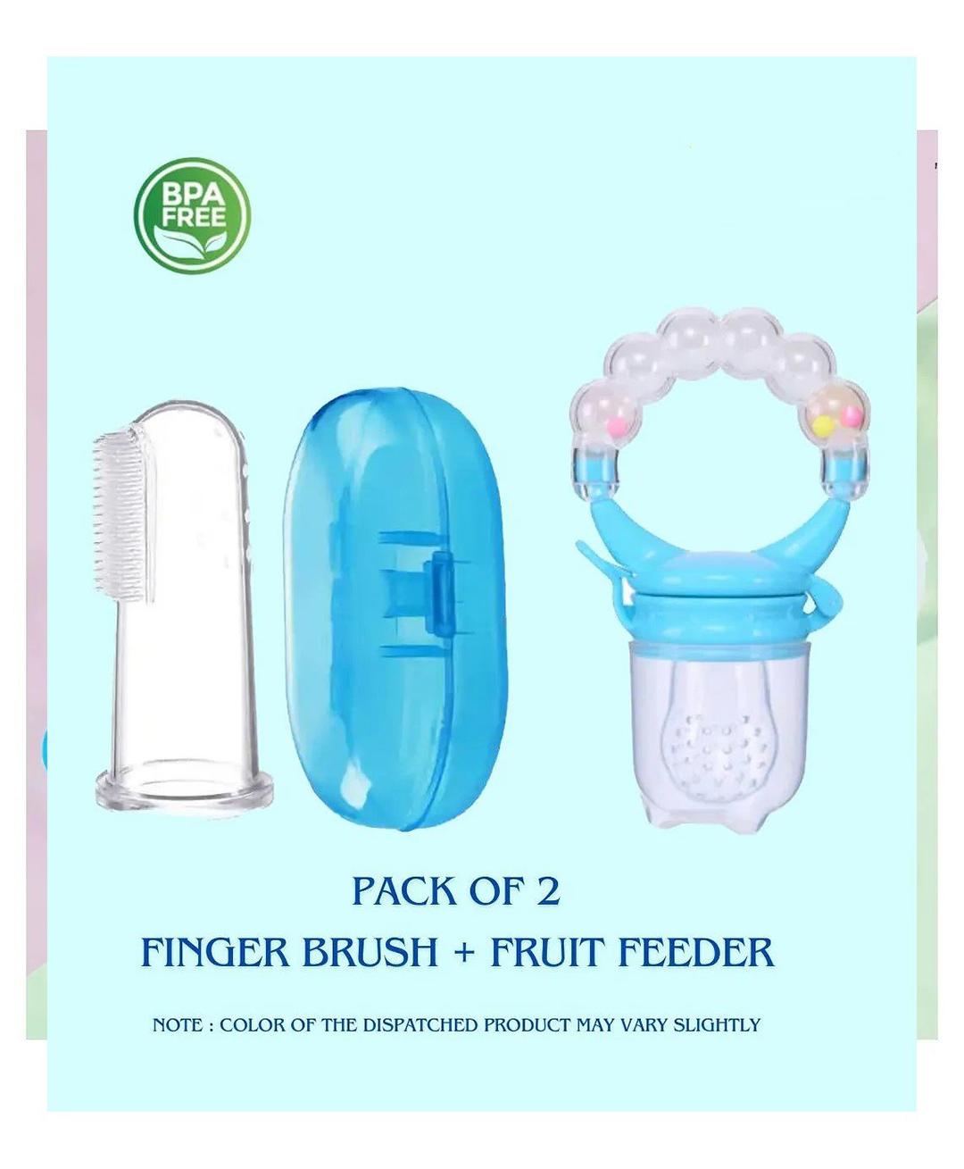 Numum Baby Soft Bristles Finger Toothbrush Having Tongue Cleaner Back With Silicone Baby Food Fruit Vegetable Feeder Baby Teether Baby Musical Rattle Soother Teething Toy For Toddlers Infants Babies Blue( Color and design may vary)-image-10