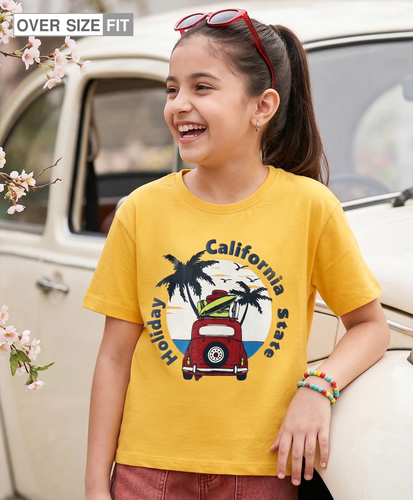 Pine Kids Cotton Knit Half Sleeves T-Shirt With California State Holiday Text Print - Yellow-image-29