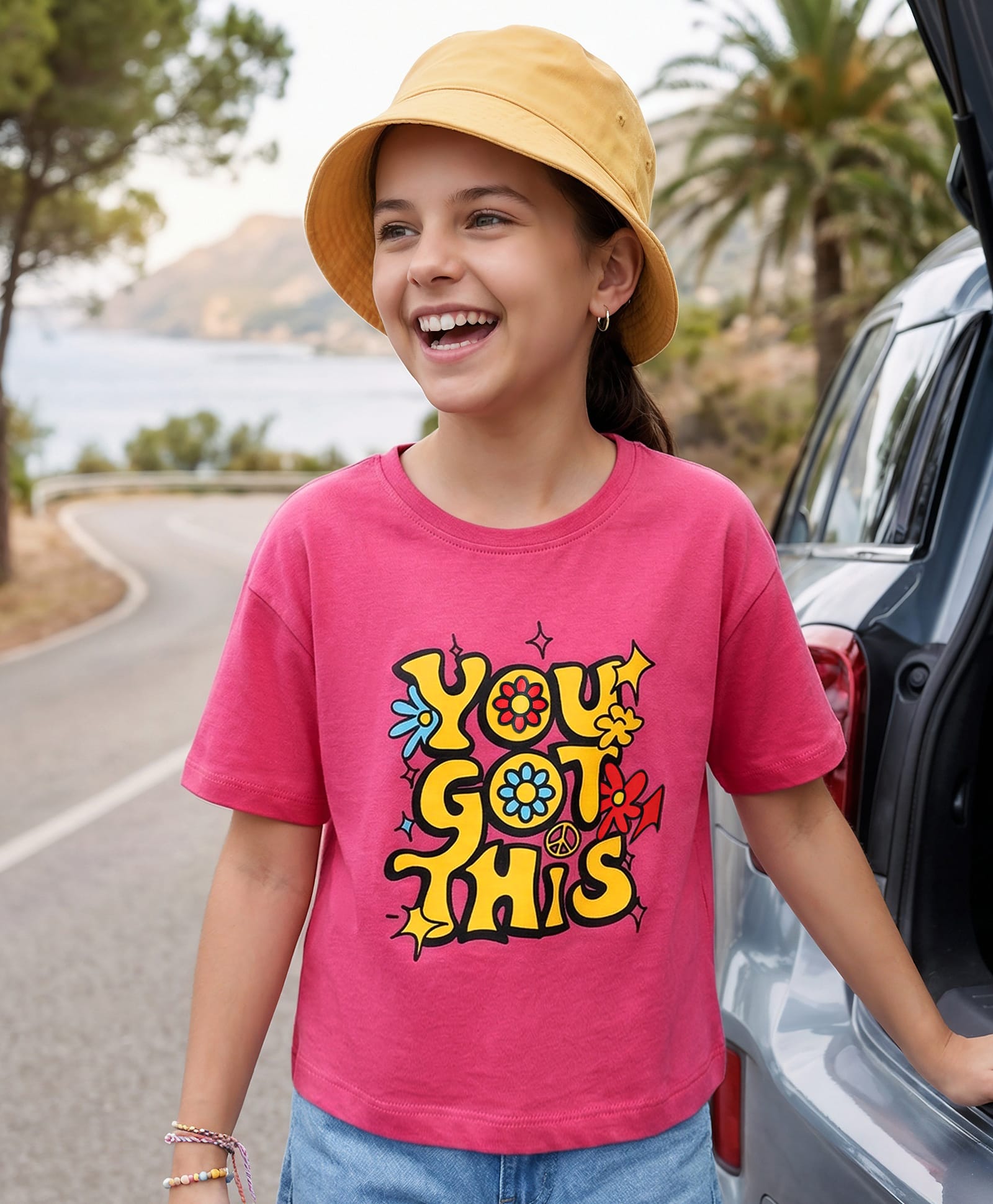 Pine Kids Cotton Knit Half Sleeves Drop Shoulder T-Shirt with You Got This Text Print - Pink-picture-6