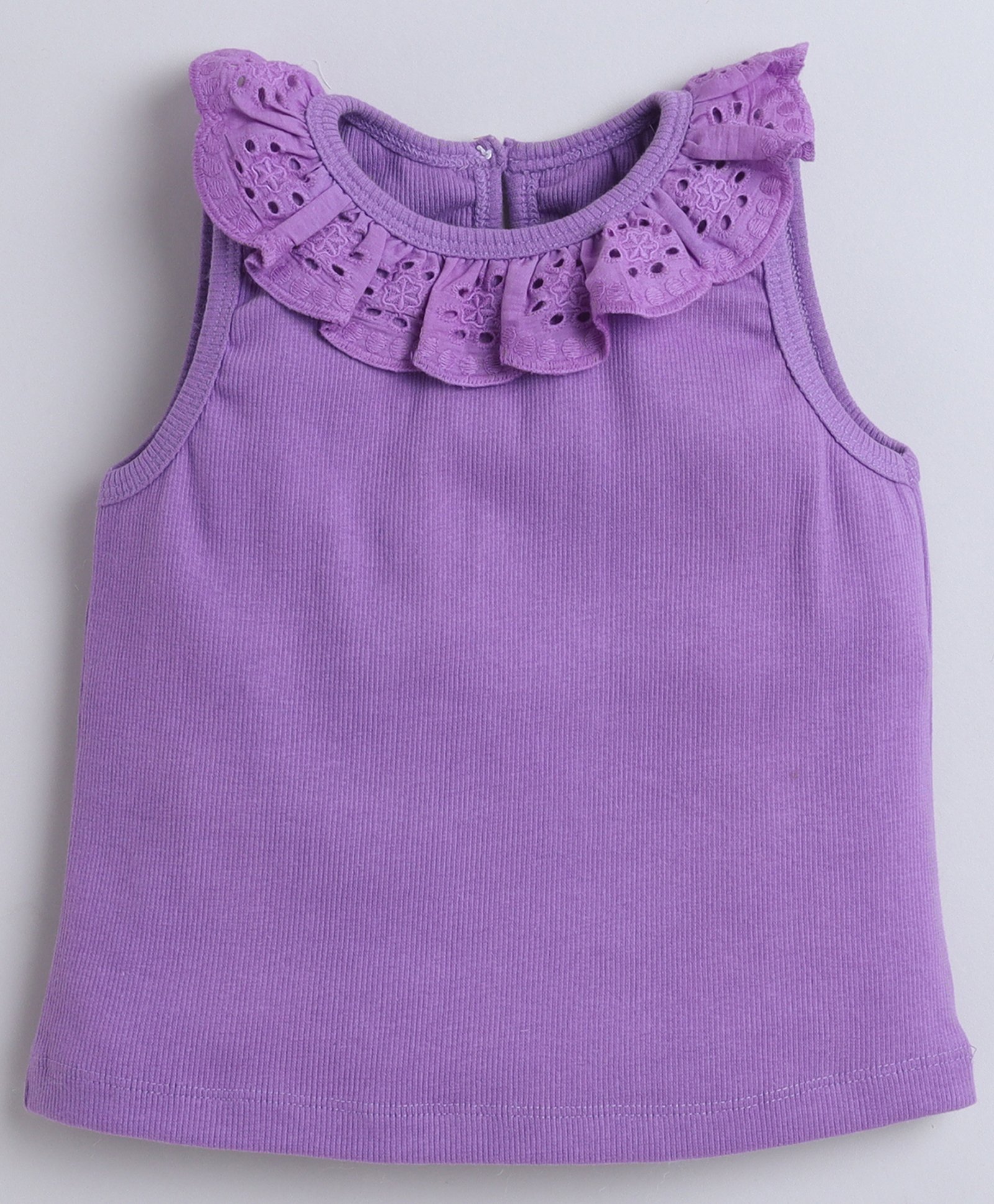 Aww Hunnie Cotton Rib Sleeveless Schiffli Embroidered Top - Mauve-picture-10