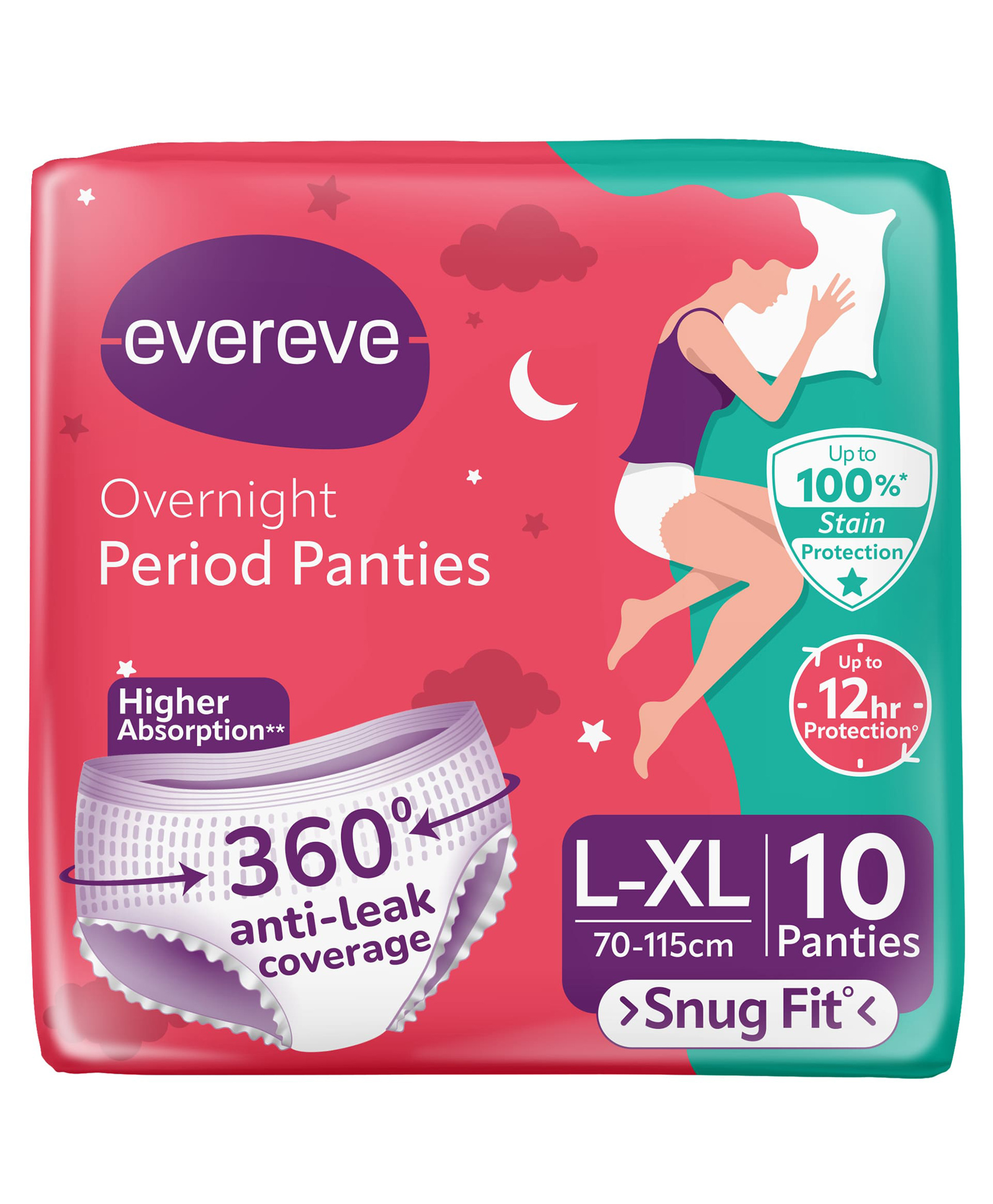 Evereve Period Panty with 360 Degree Coverage Zero Leaks & High Absorbency Heavy Flow Postpartum Overnight Protection L & XL - Pack of 10-picture-20