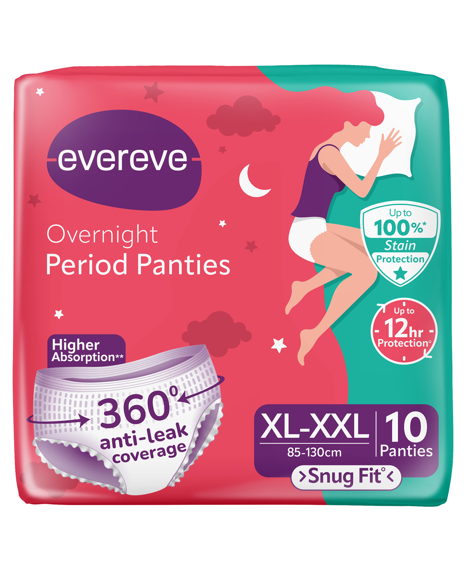 Evereve Period Panty with 360 Degree Coverage Zero Leaks & High Absorbency Heavy Flow Postpartum Overnight Protection XL & XXL - Pack of 10