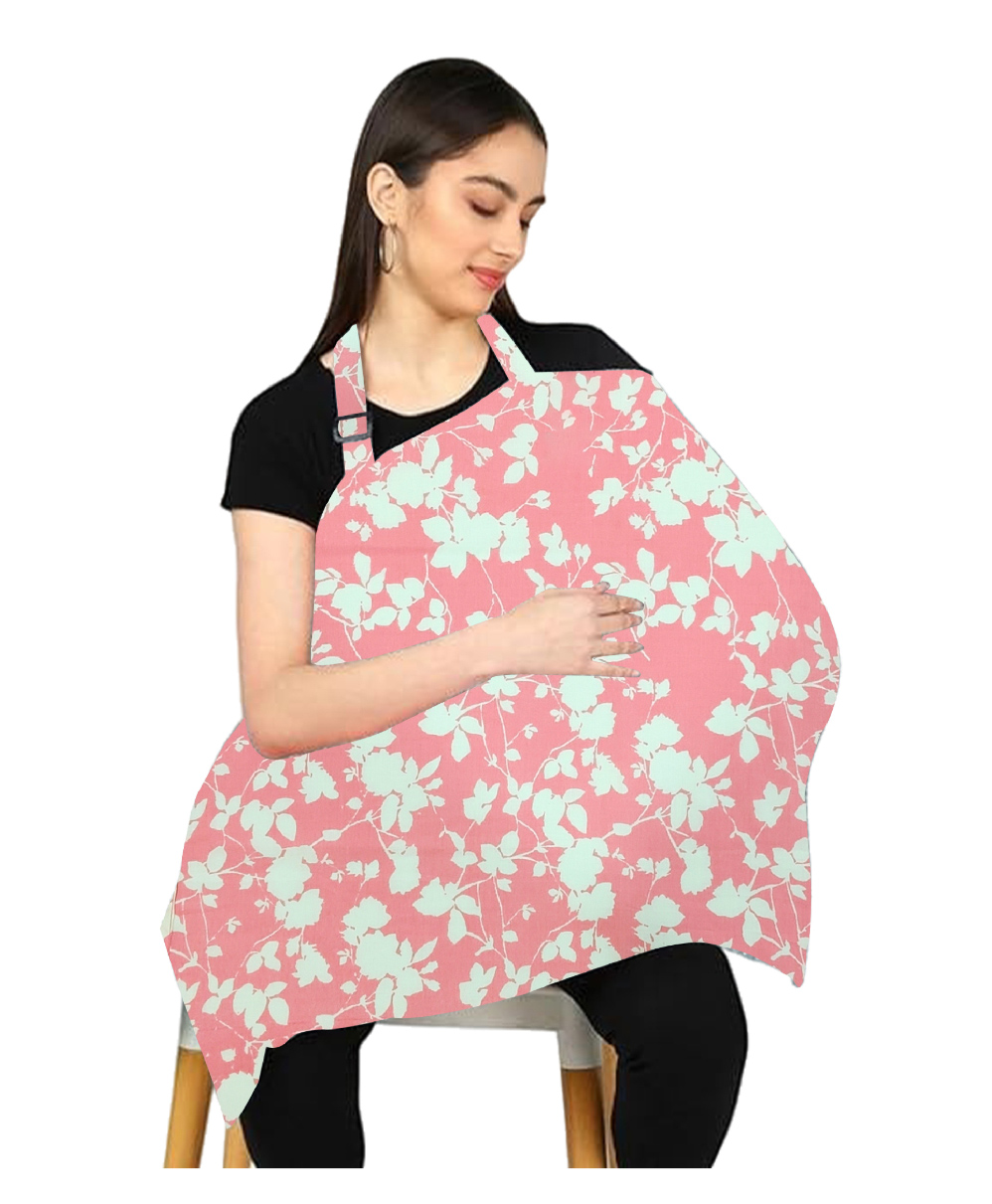 Zikku Multi Purpose Cotton Breast Feeding Nursing Cover With Mobile Pocket- Pink Flower-image-13