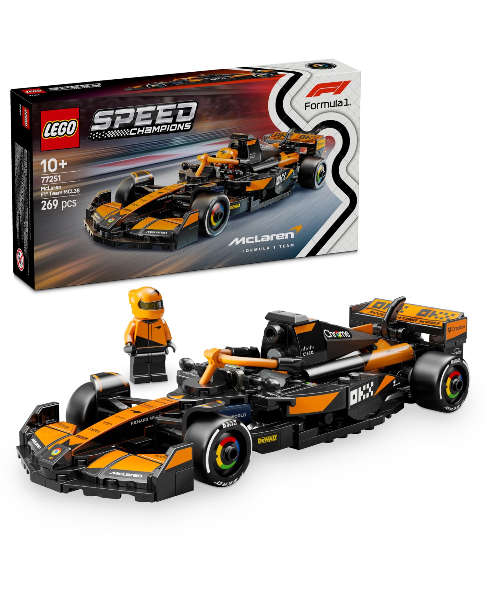 LEGO Speed Champions McLaren F1 Team MCL38 Race Car Vehicle Set 269 pieces- 77251