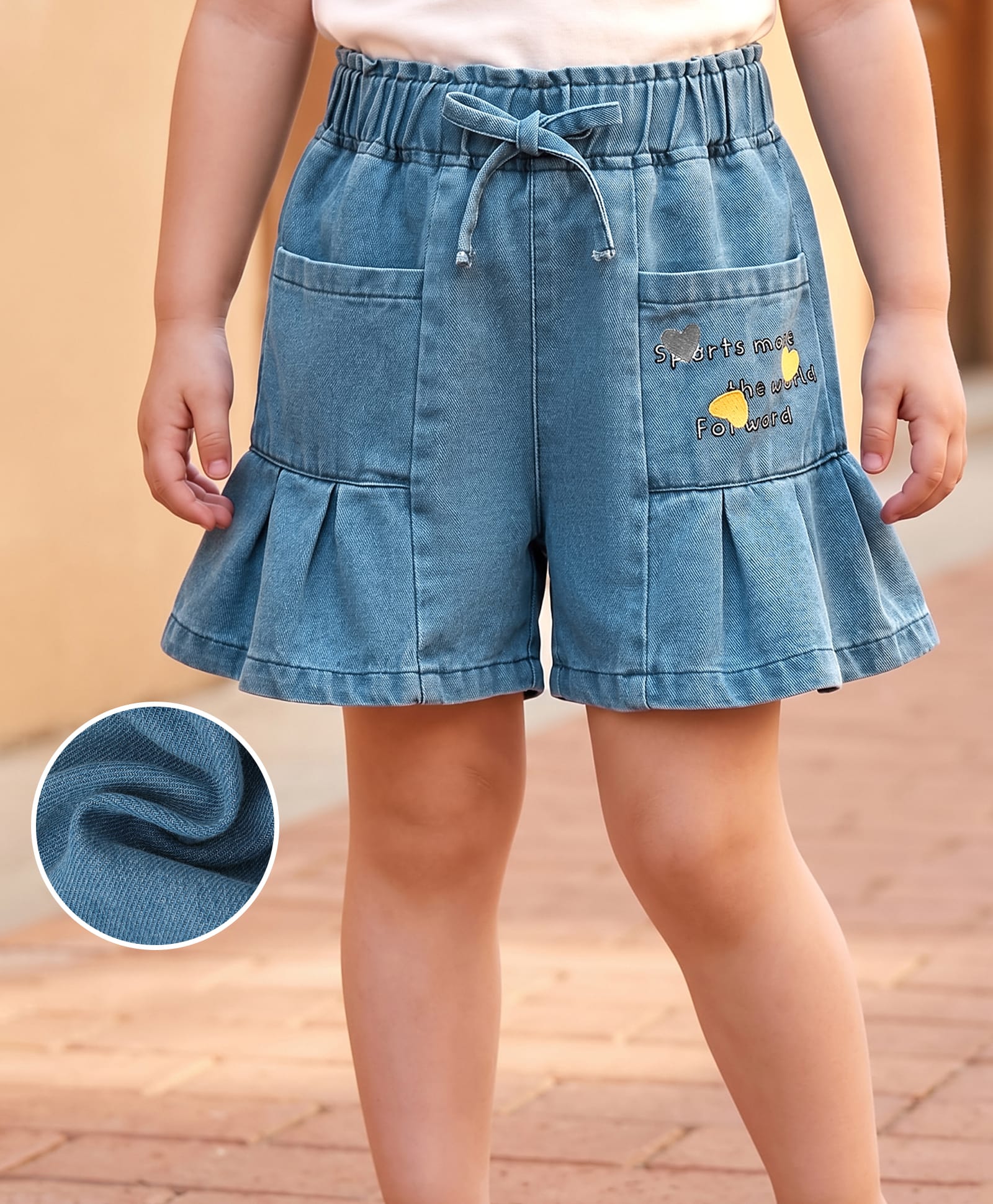 Mark & Mia Cotton Solid Colour Washed Shorts With Text Print - Blue-picture-21