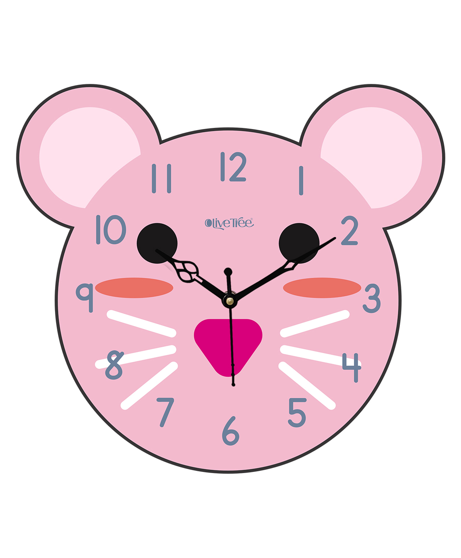 Olive Tree Wooden Designer Kids Wall Clock for Home | Wooden Wall Clock for Living Room | Designer Wooden Stylish Clocks for Home walls - Pink-image-6