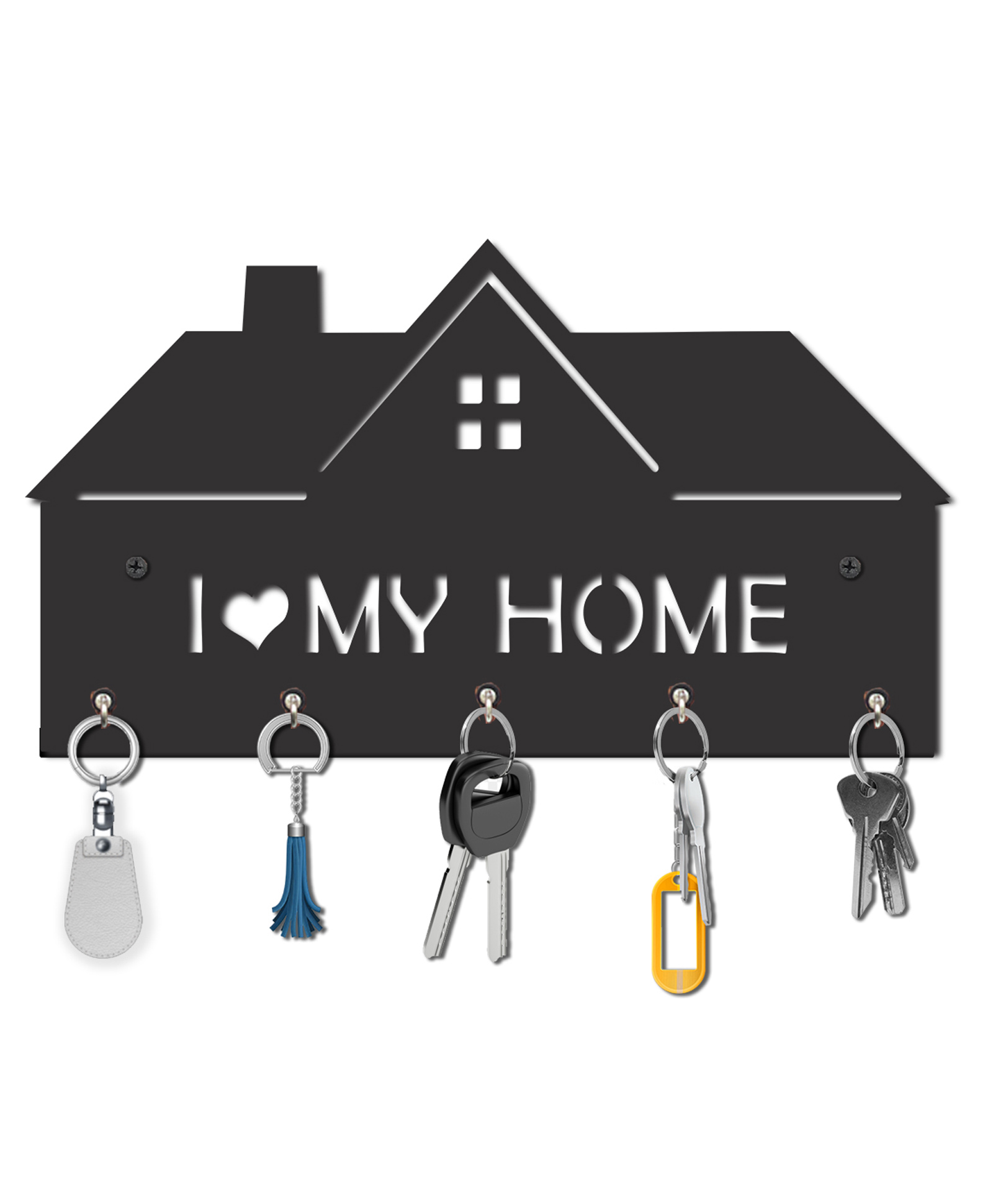 Olive Tree Key Hanger | Key Holder for Home | Key Chain Holders for Wall | Wall Mount Key Holder | Wall Stylish Key Stand (5 Hooks) - Black with I love my home-image-46