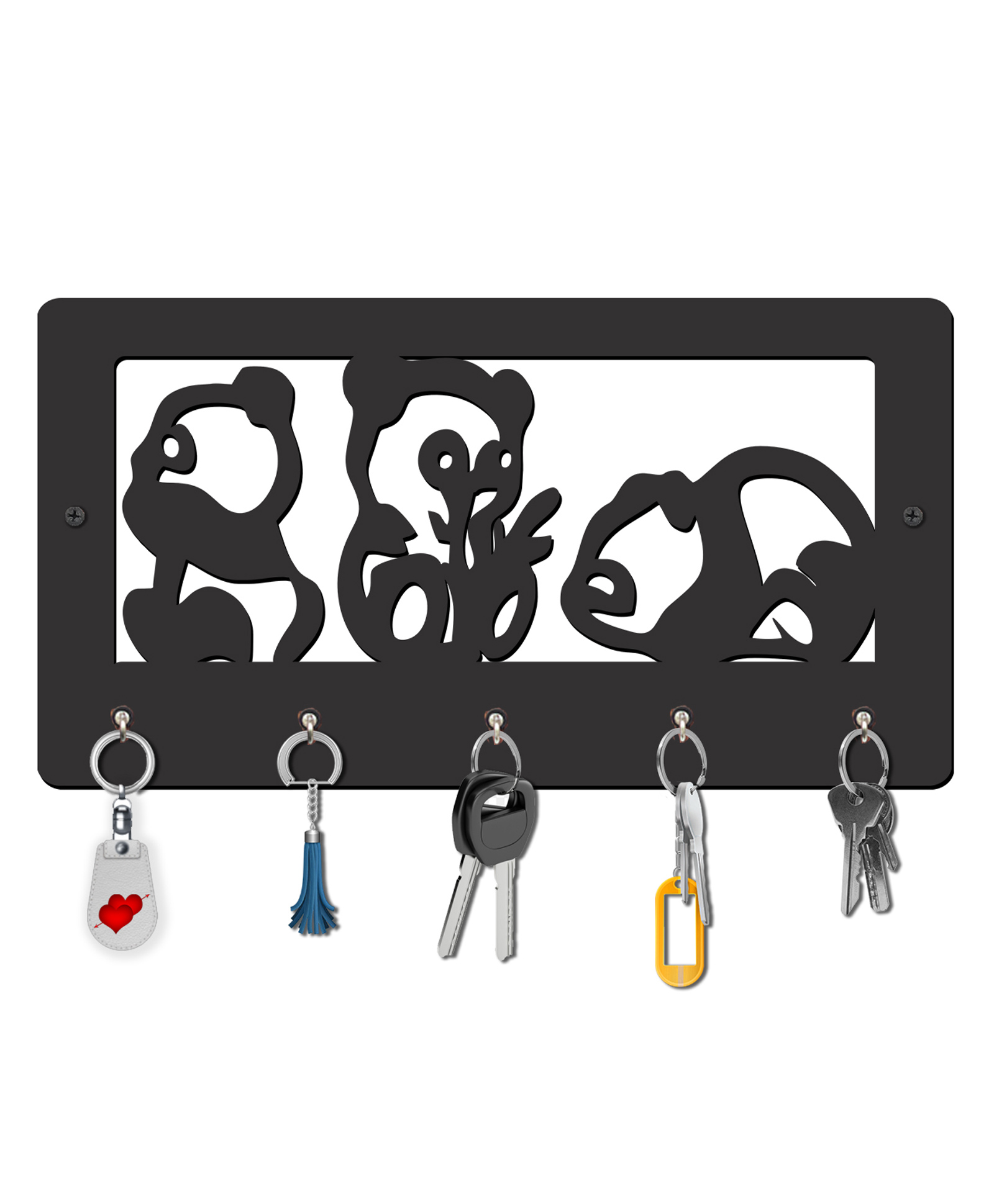 Olive Tree Key Hanger | Key Holder for Home | Key Chain Holders for Wall | Wall Mount Key Holder | Wall Stylish Key Stand (5 Hooks) - Black with Panda-image-40