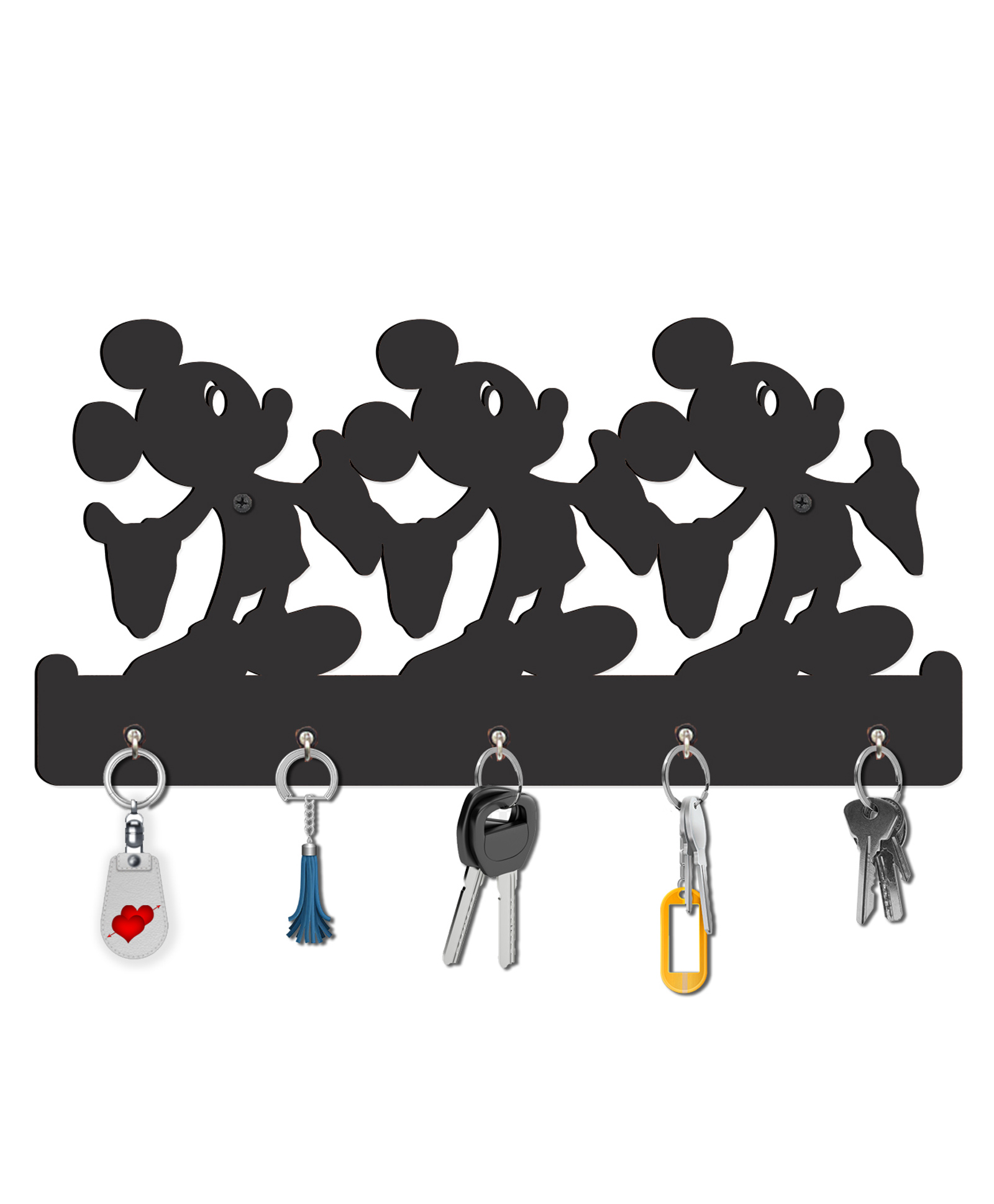 Olive Tree Key Hanger | Key Holder for Home | Key Chain Holders for Wall | Wall Mount Key Holder | Wall Stylish Key Stand (5 Hooks) Black with Mickey Mouse-image-28