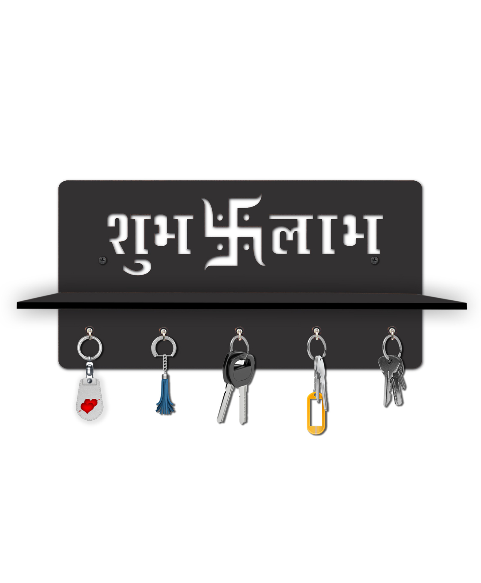 Olive Tree Key Hanger | Key Holder for Home | Key Chain Holders for Wall | Wall Mount Key Holder | Wall Stylish Key Stand (5 Hooks) - Black with Shubha Labh-image-42