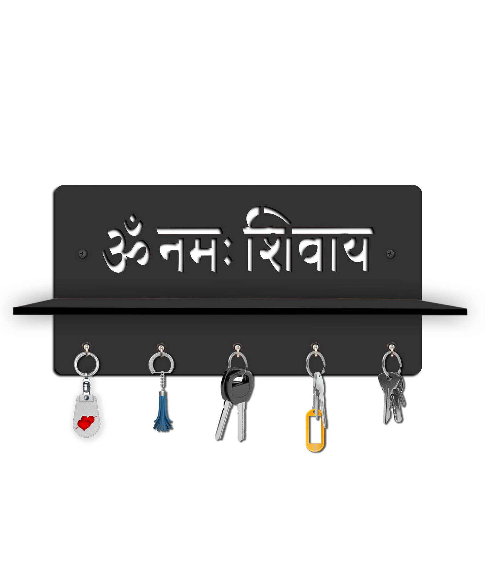 Olive Tree Key Hanger | Key Holder for Home | Key Chain Holders for Wall | Wall Mount Key Holder | Wall Stylish Key Stand (5 Hooks) - Black with Om Namah Shivay-image-44