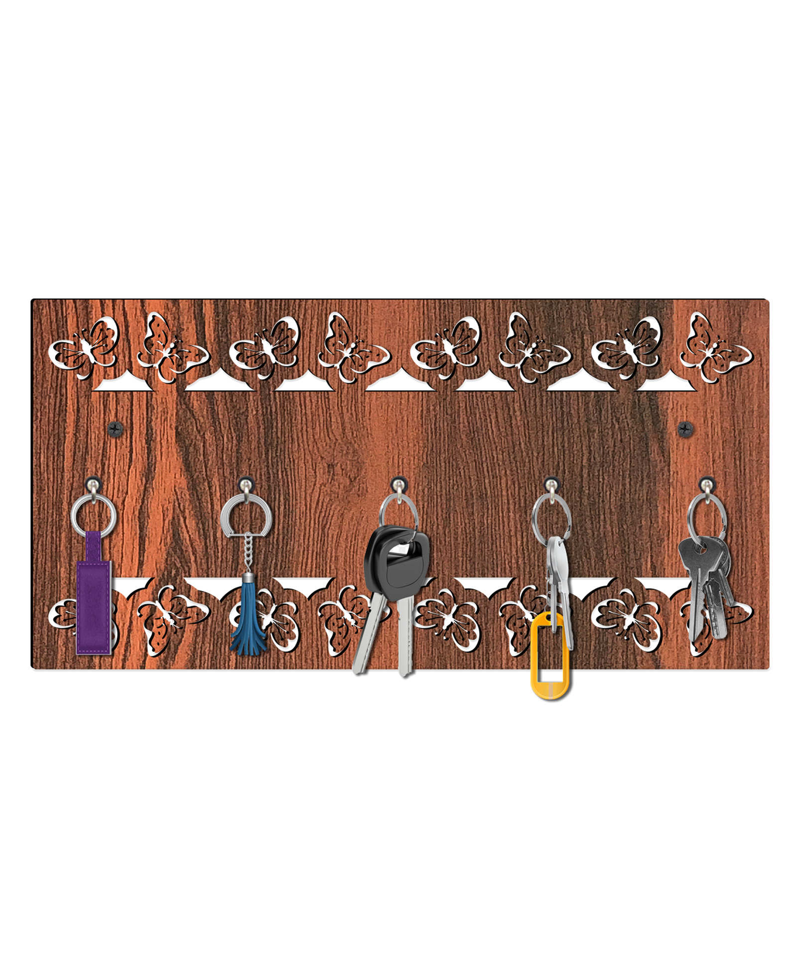 Olive Tree Key Hanger | Key Holder for Home | Key Chain Holders for Wall | Wall Mount Key Holder | Wall Stylish Key Stand (5 Hooks) - Brown with wood-picture-12