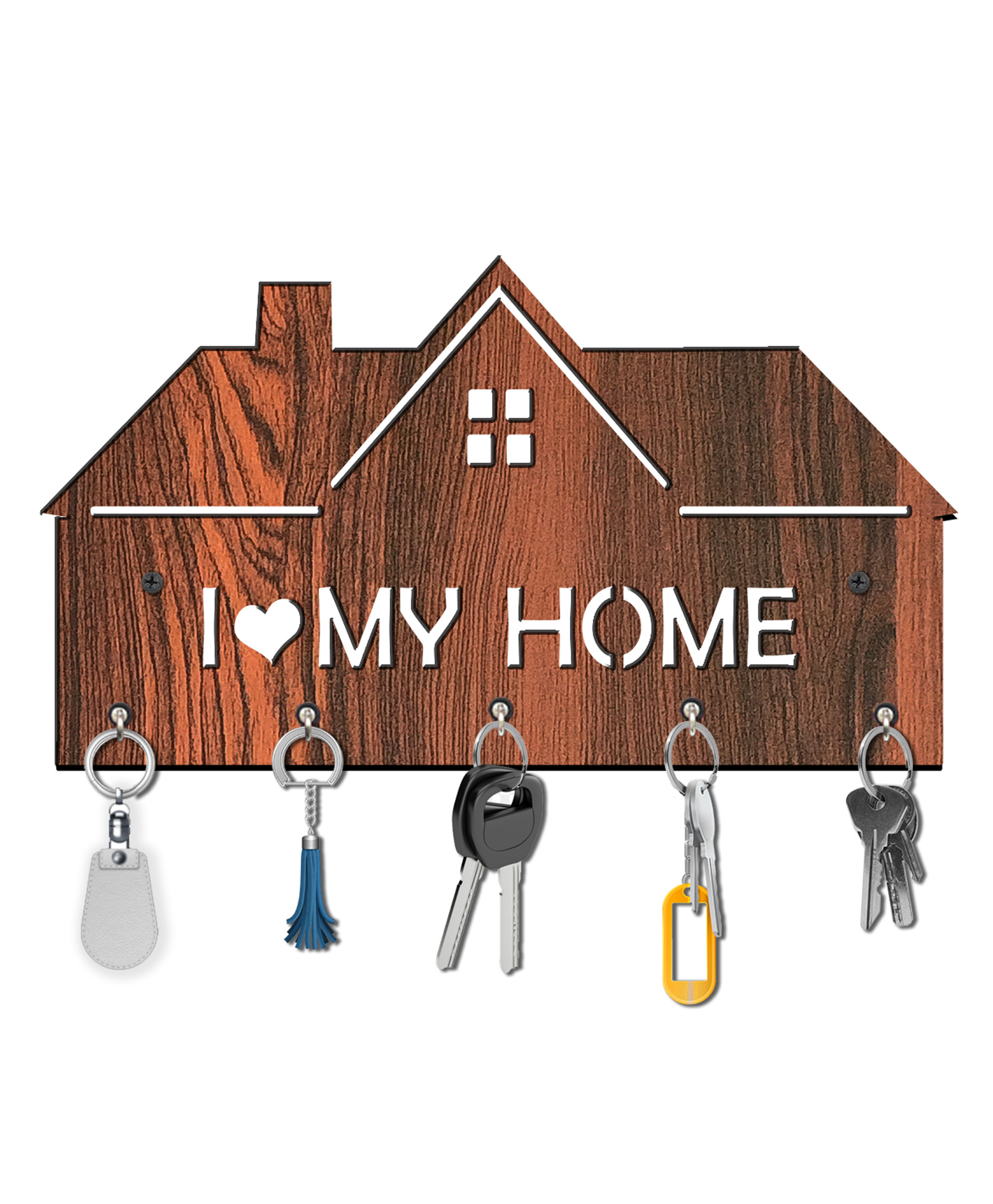 Olive Tree Key Hanger | Key Holder for Home | Key Chain Holders for Wall | Wall Mount Key Holder | Wall Stylish Key Stand (5 Hooks) - Brown with I love my home-image-49