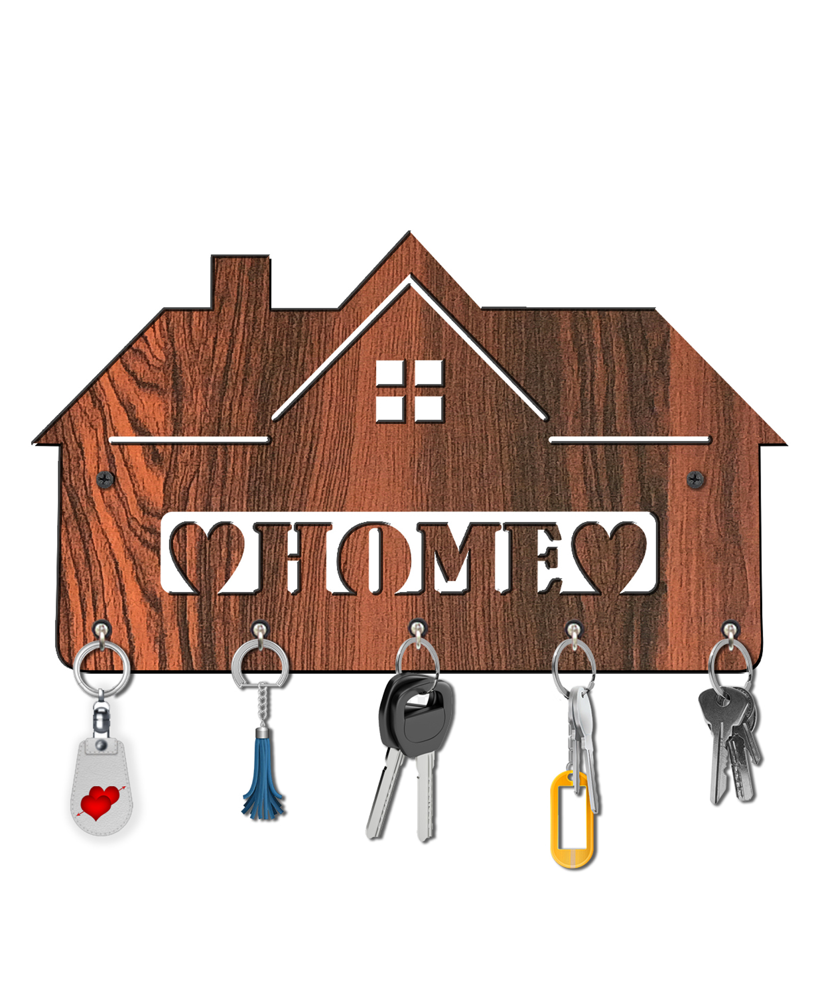 Olive Tree Key Hanger | Key Holder for Home | Key Chain Holders for Wall | Wall Mount Key Holder | Wall Stylish Key Stand (5 Hooks) - Brown with Home love Home-image-35