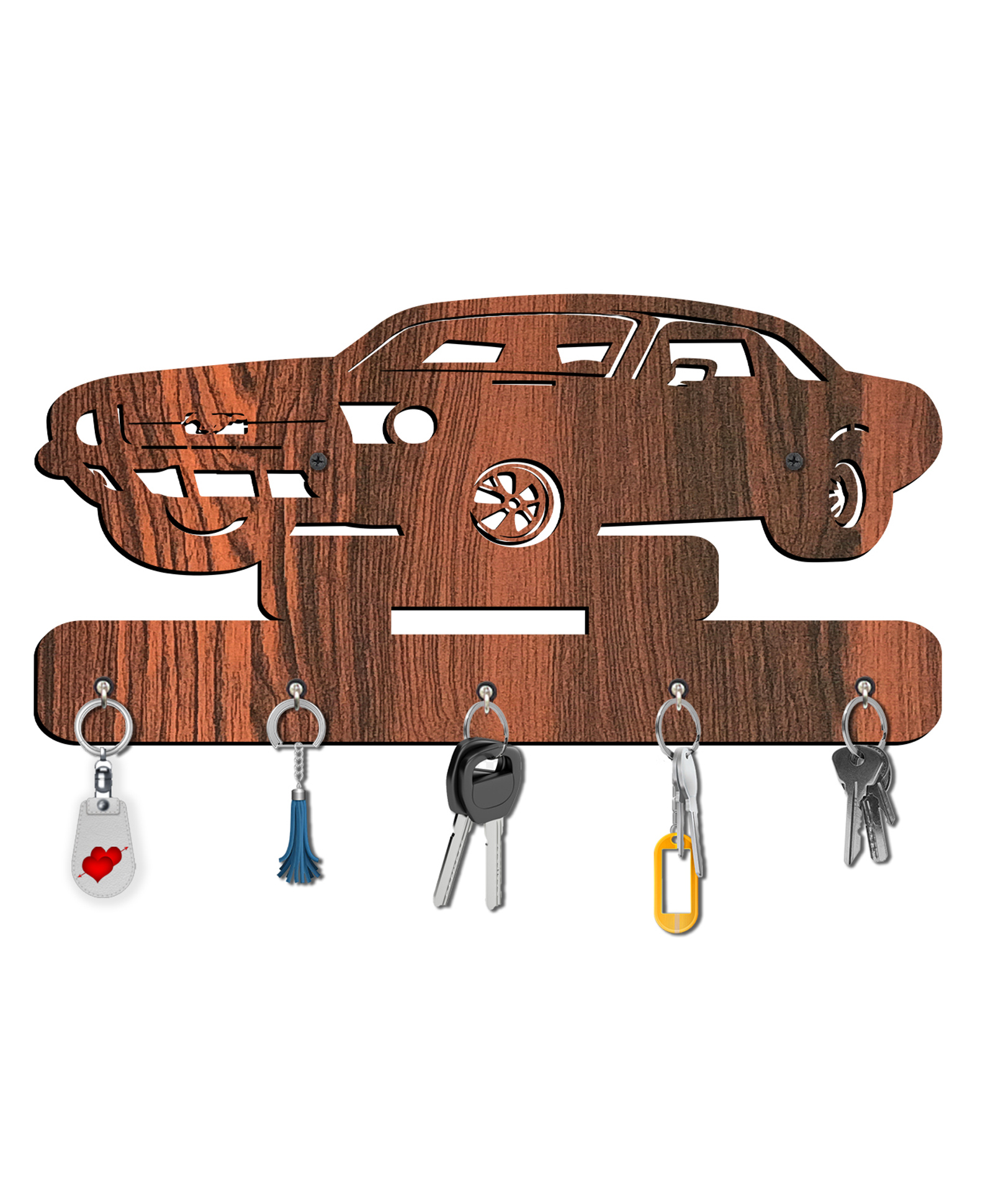 Olive Tree Key Hanger | Key Holder for Home | Key Chain Holders for Wall | Wall Mount Key Holder | Wall Stylish Key Stand (5 Hooks) - Brown with Car-image-43