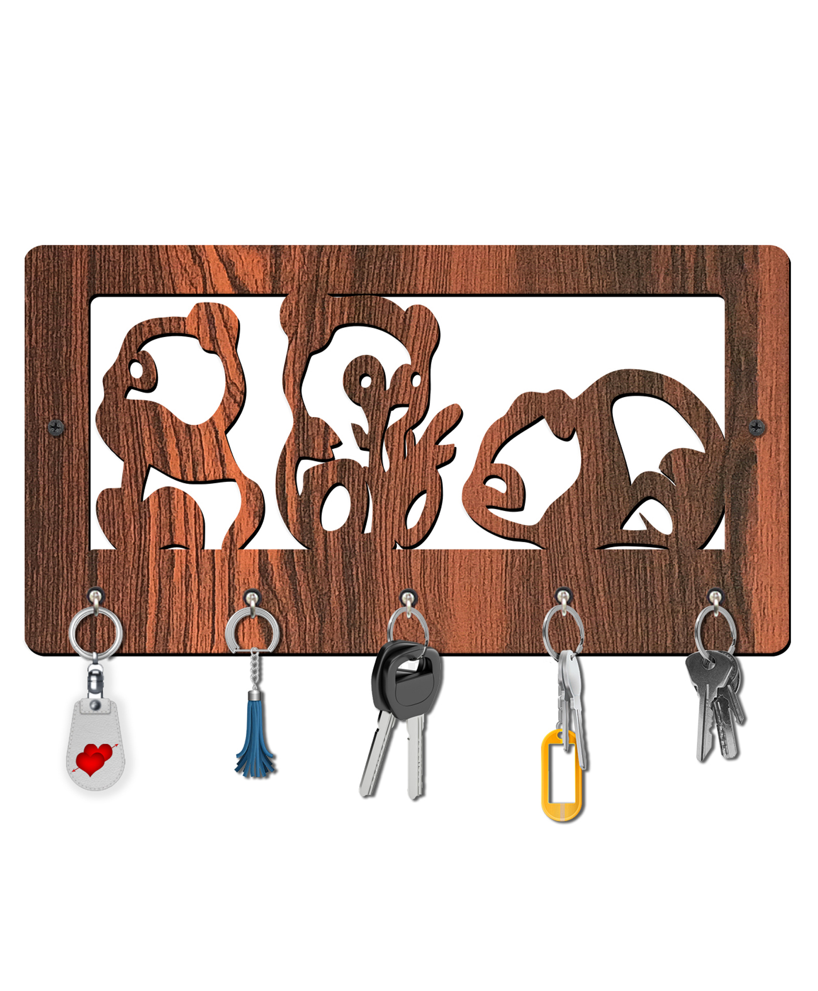 Olive Tree Key Hanger | Key Holder for Home | Key Chain Holders for Wall | Wall Mount Key Holder | Wall Stylish Key Stand (5 Hooks) - Brown with Panda-image-45