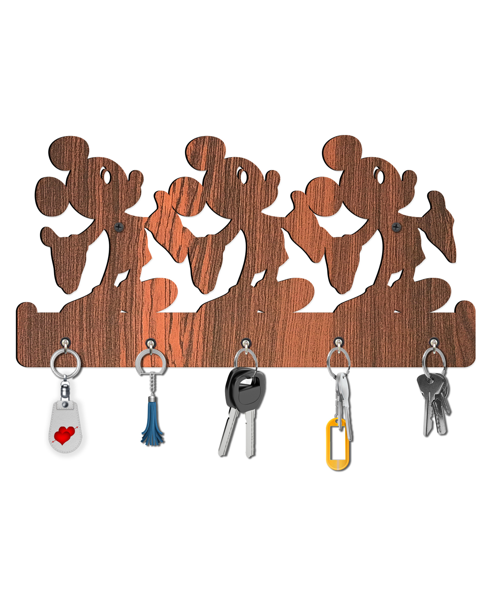 Olive Tree Key Hanger | Key Holder for Home | Key Chain Holders for Wall | Wall Mount Key Holder | Wall Stylish Key Stand (5 Hooks) - Brown with Mickey Mouse-image-26