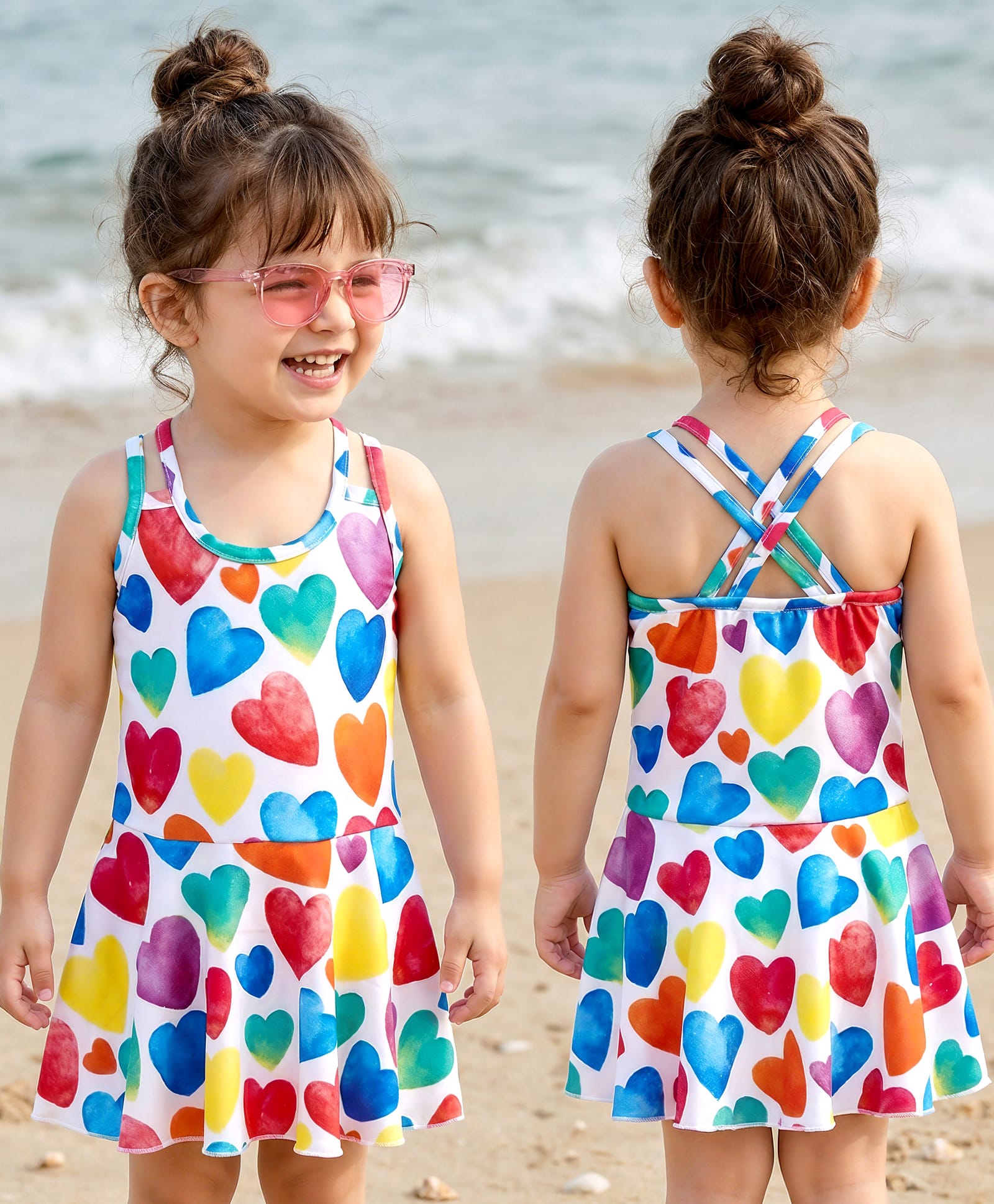 Babyhug Water Repellant Sleeveless Swimsuit With Heart Print - White-image-44
