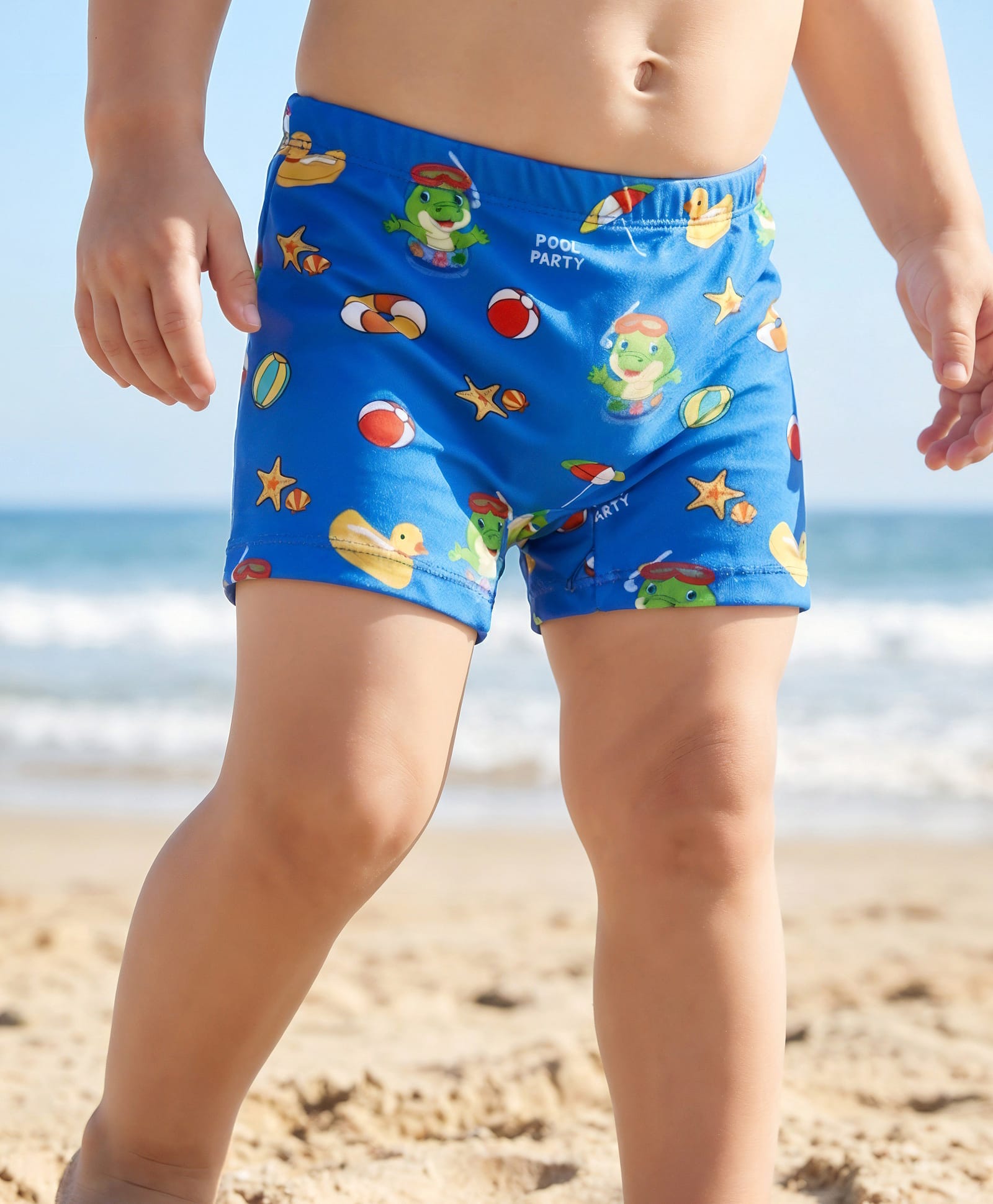 Babyhug Water Above Knee Length Repellent Swimming Trunk with Beach Theme & Animal Print - Blue-image-45