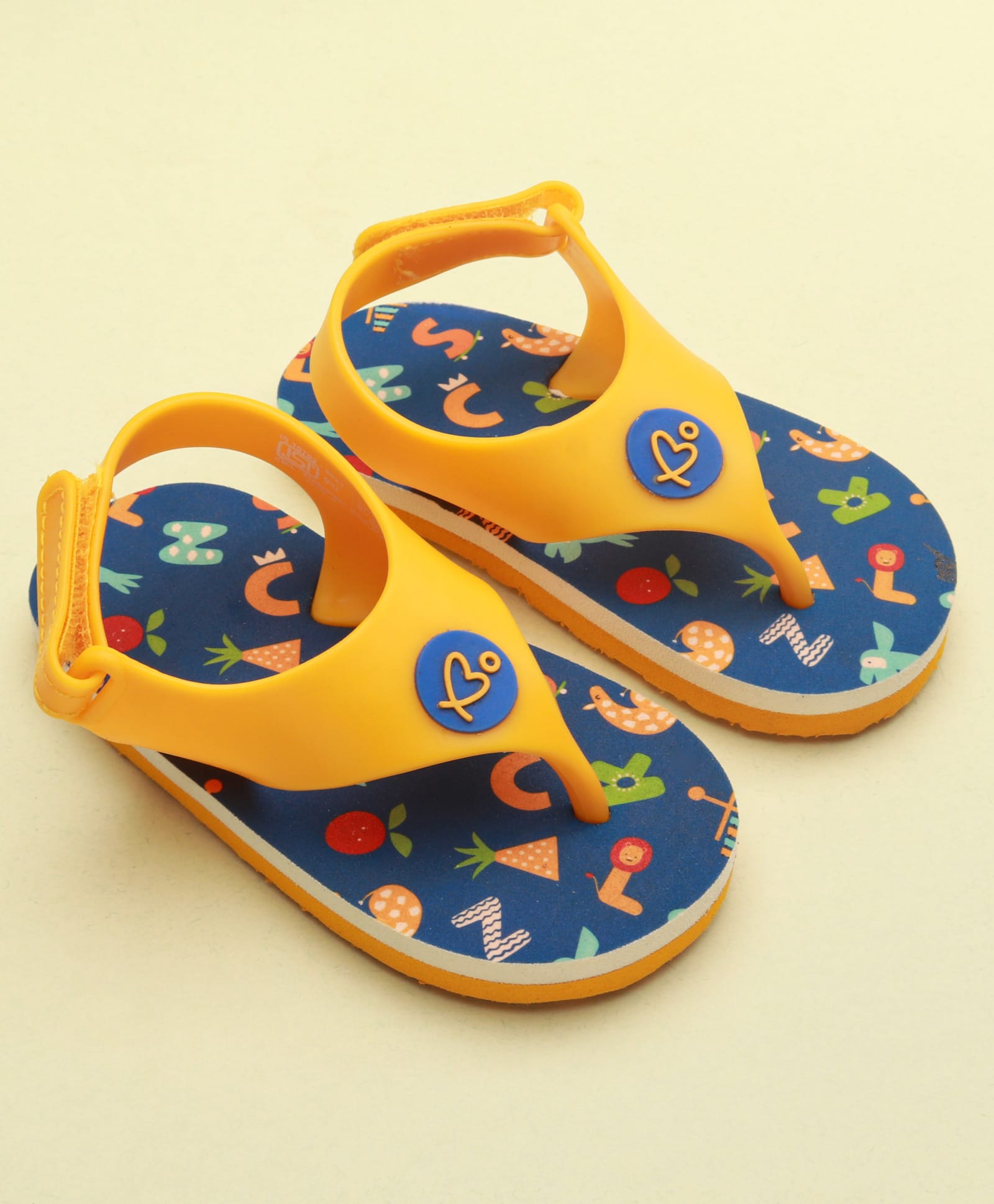 Babyoye Velcro Closure Alphabet Printed Flip Flops - Blue & Yellow