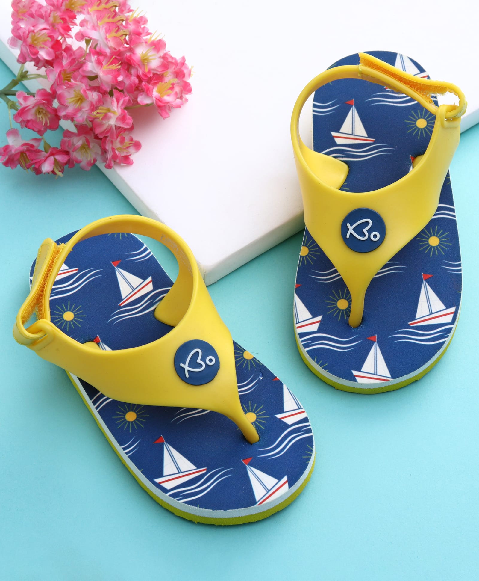 Babyoye Velcro Closure Flip Flops With Nautical Theme Print - Yellow & Blue-picture-18