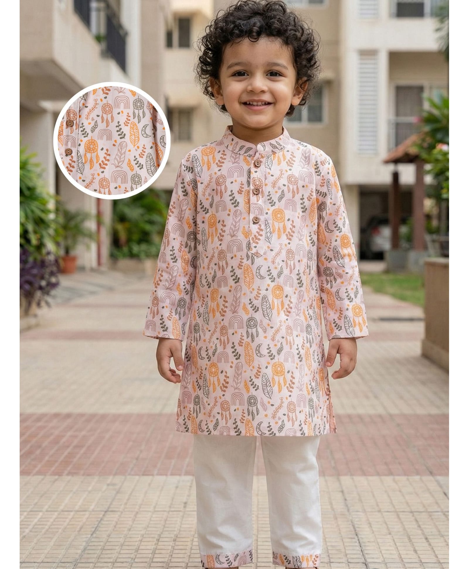 Desi Soota Cotton Full Sleeves Leaves Printed Kurta Pyjama Set - Pink-picture-29