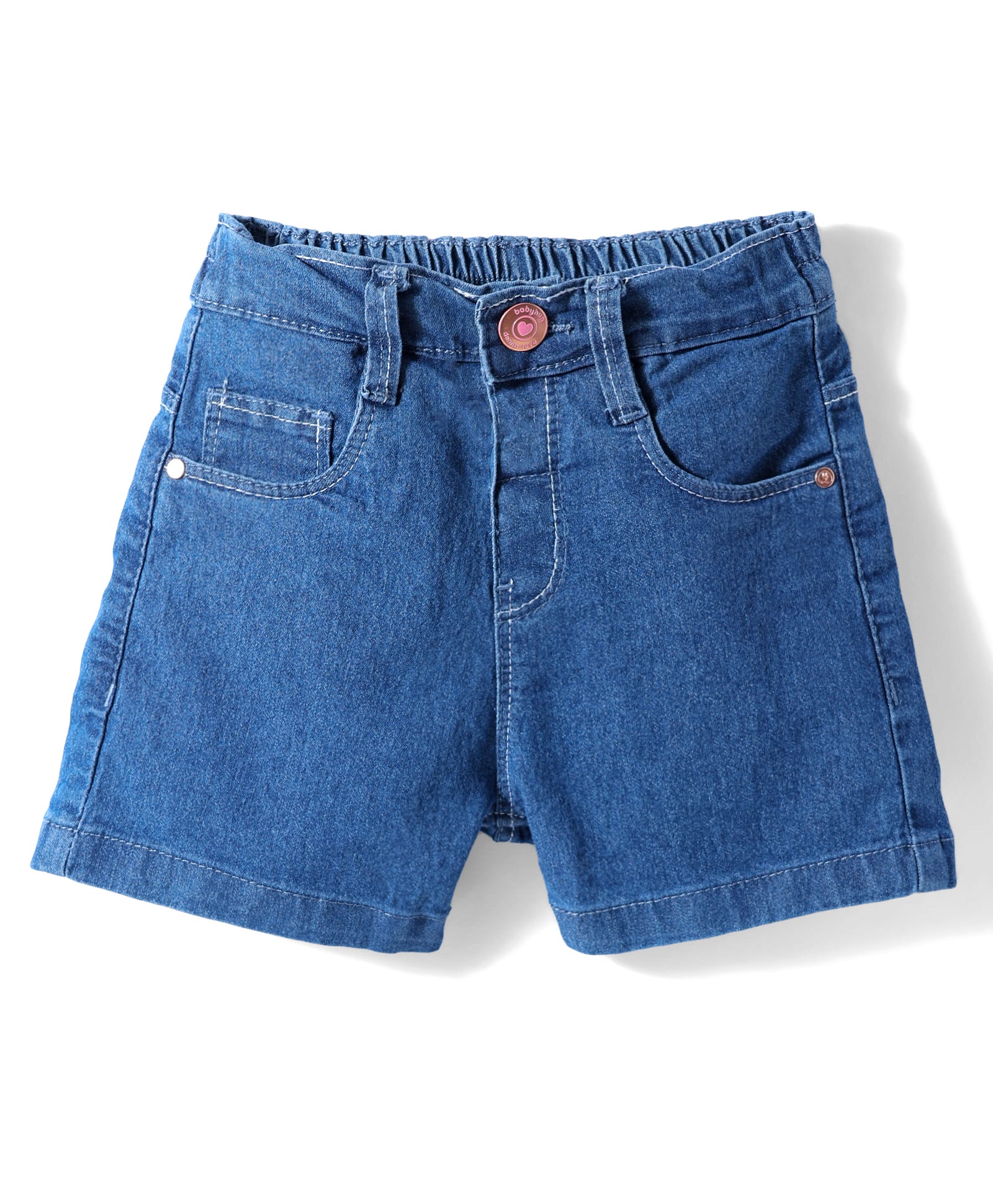 Babyhug Denim Mid Thigh Washed Shorts With Stretch - Blue-picture-21