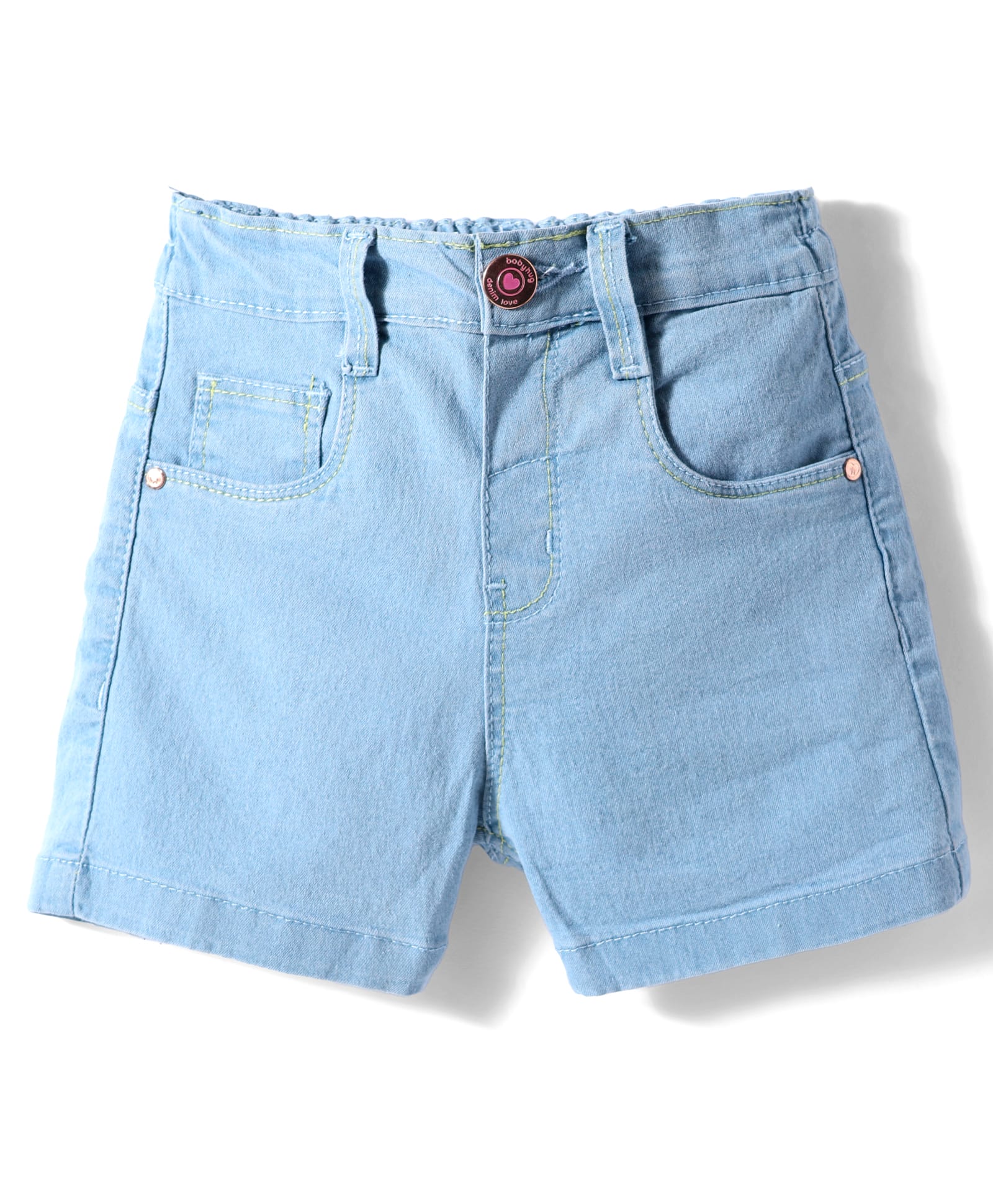 Babyhug Denim Mid Thigh Washed Shorts With Stretch - Light Blue