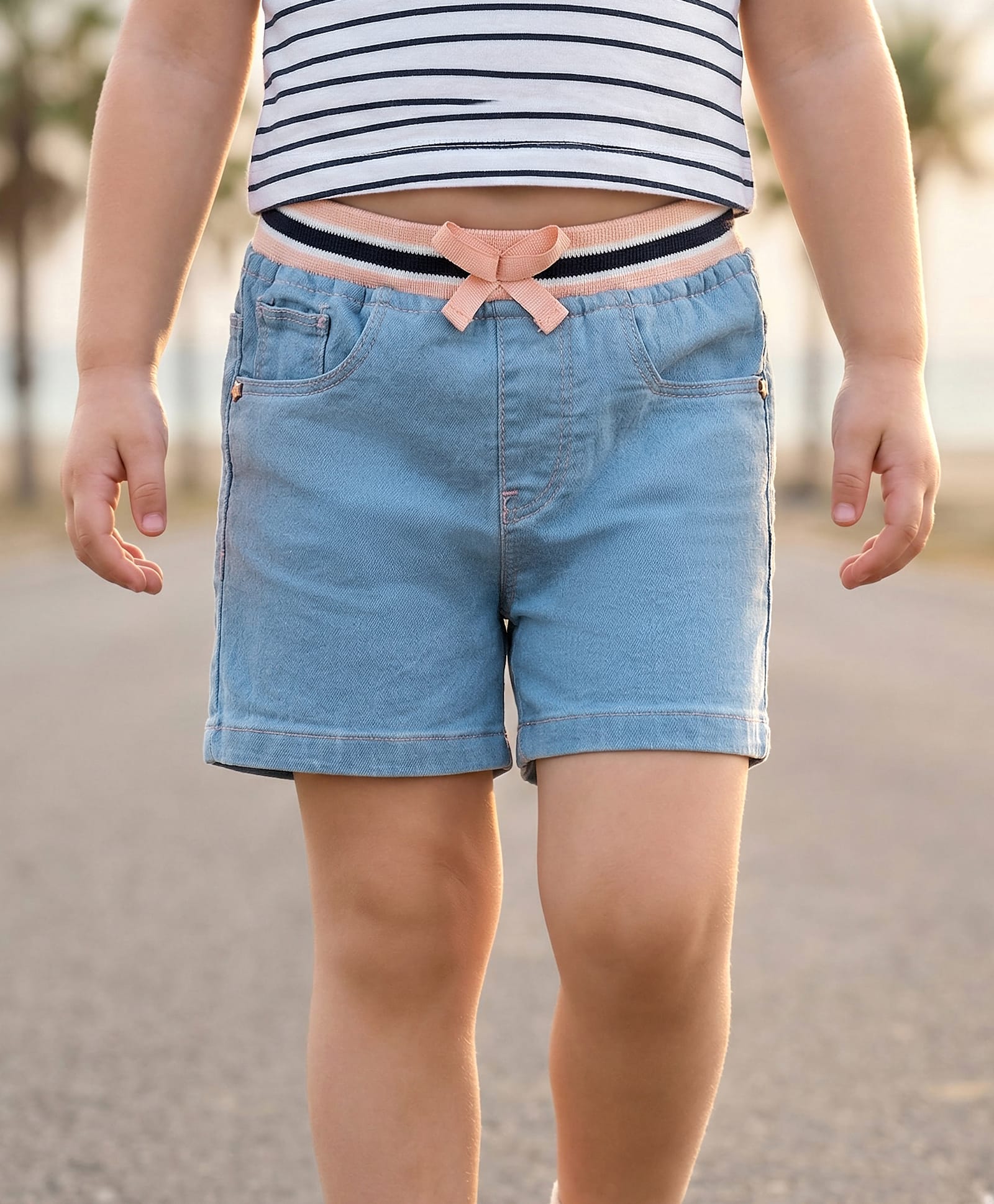 Babyhug Mid Thigh Denim Washed Shorts - Light Blue-image-16