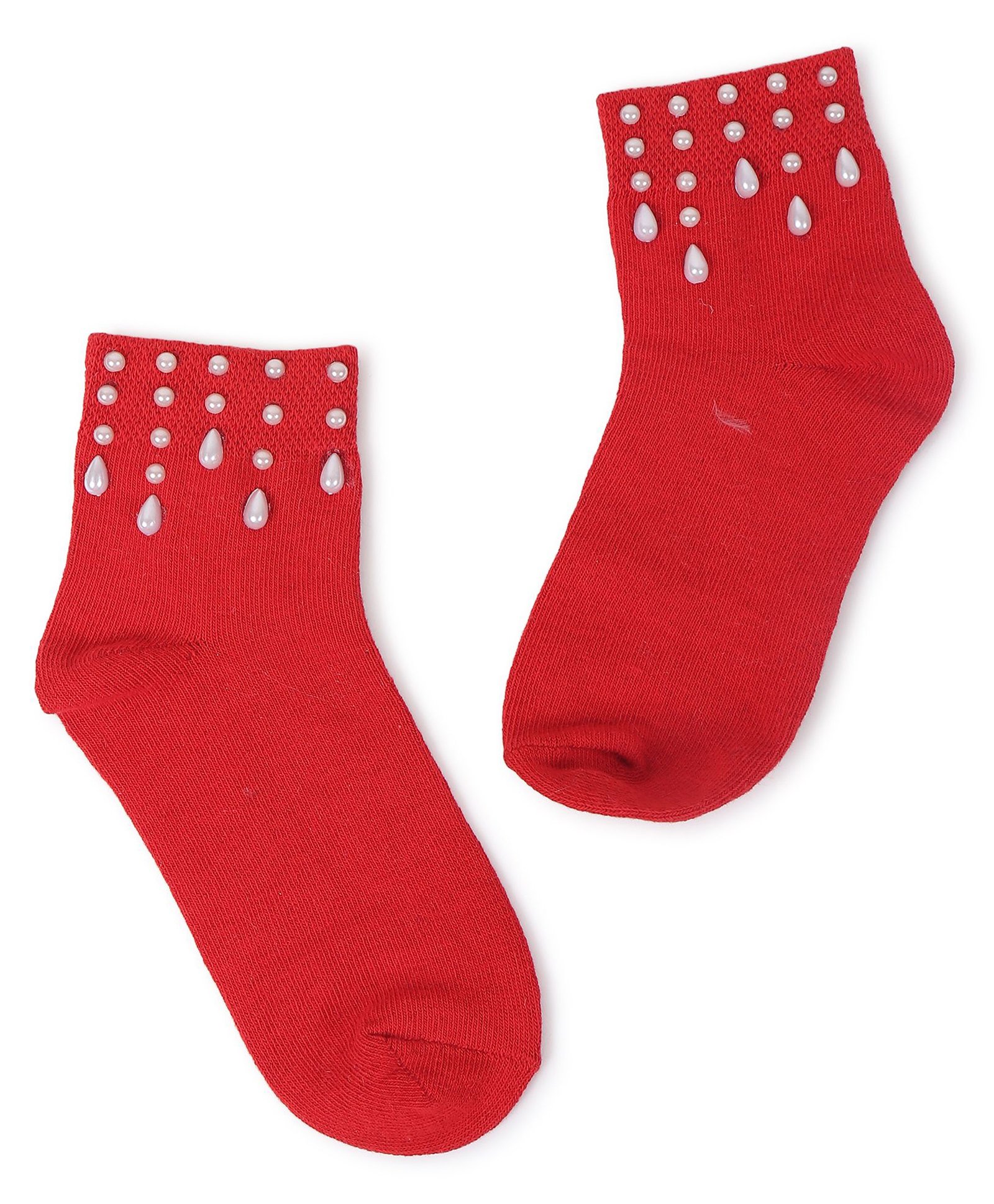 Tipy Tipy Tap Pearls Embellished Socks - Red-image-15