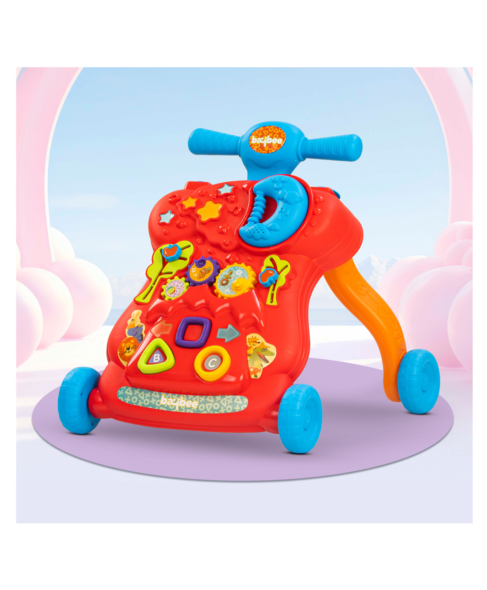 Baybee Herby Musical Activity Walker for Kids | Baby Push Walker with LED Lights, Rotating Gears & Easy Grip Push Handle for Boys & Girls - Red-picture-10