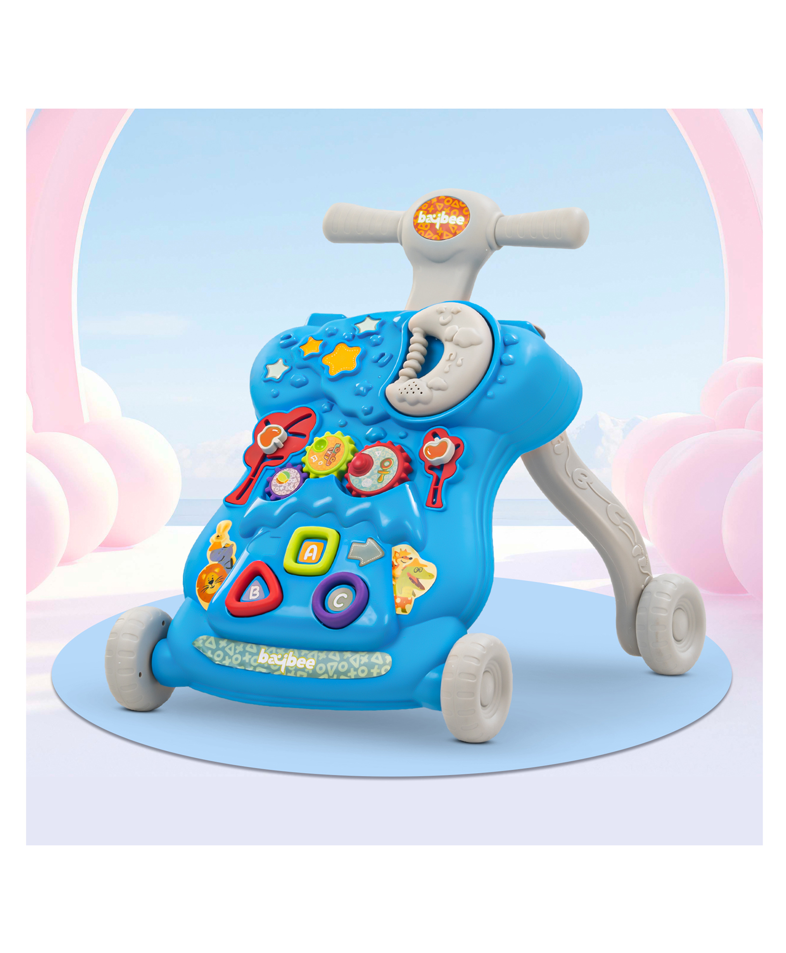 Baybee Herby Musical Activity Walker for Kids | Baby Push Walker with LED Lights, Rotating Gears & Easy Grip Push Handle for Boys & Girls - Blue-picture-12