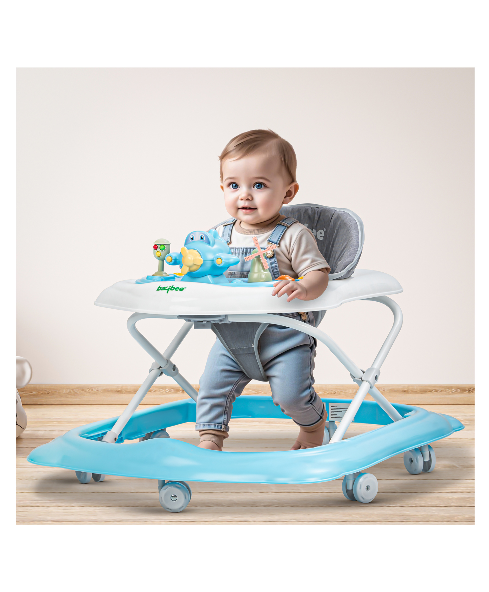 Baybee Hopper Multifunctional 360 Baby Walker with 3 Level Height Adjustable, Foldable, Convertible Musical Toys & Food Tray for Boys & Girls (Blue)-image-15