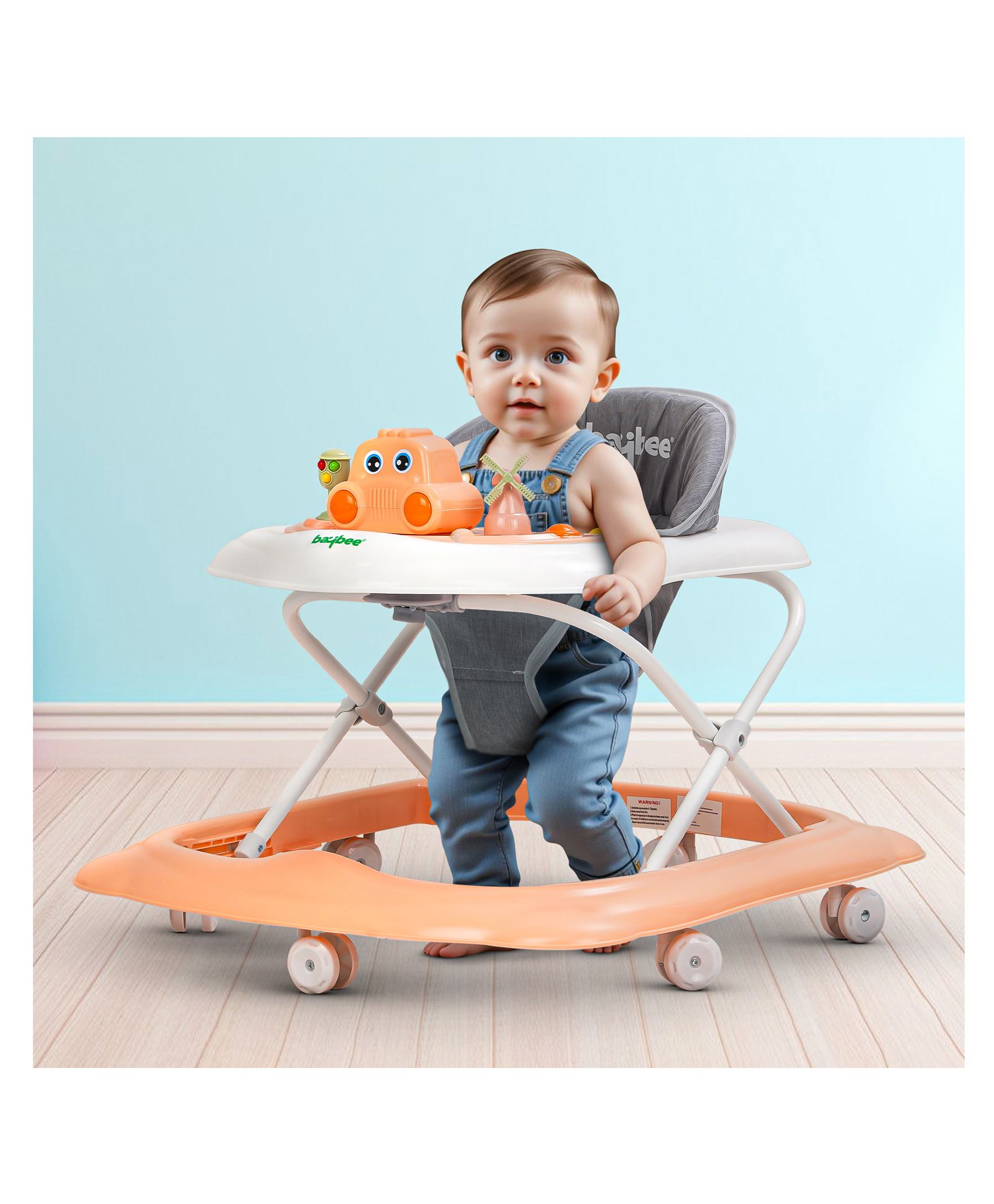 Baybee Hugzy Musical Baby Walker with 3 Level Height Adjustable, Foldable & Convertible Food Tray for Boys & Girls (Pink)-image-36
