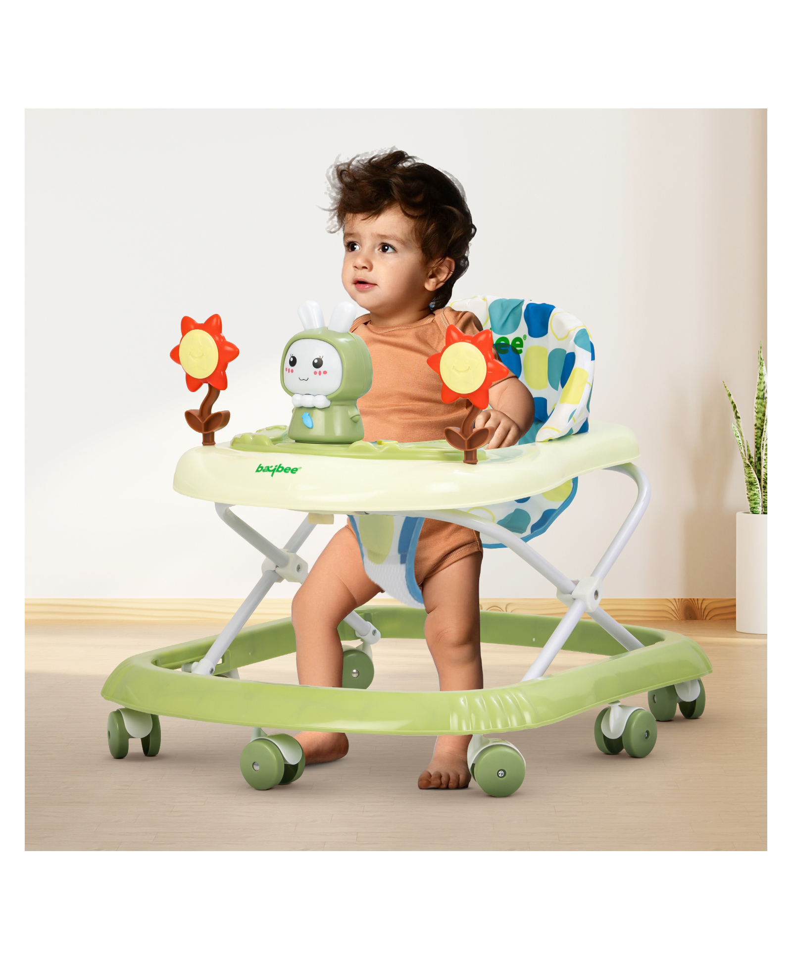 Baybee Bunzy Multifunctional 360 Baby Walker with 3 Level Height Adjustable, Foldable & Musical Toy Bar for Boys & Girls (Green)-image-42