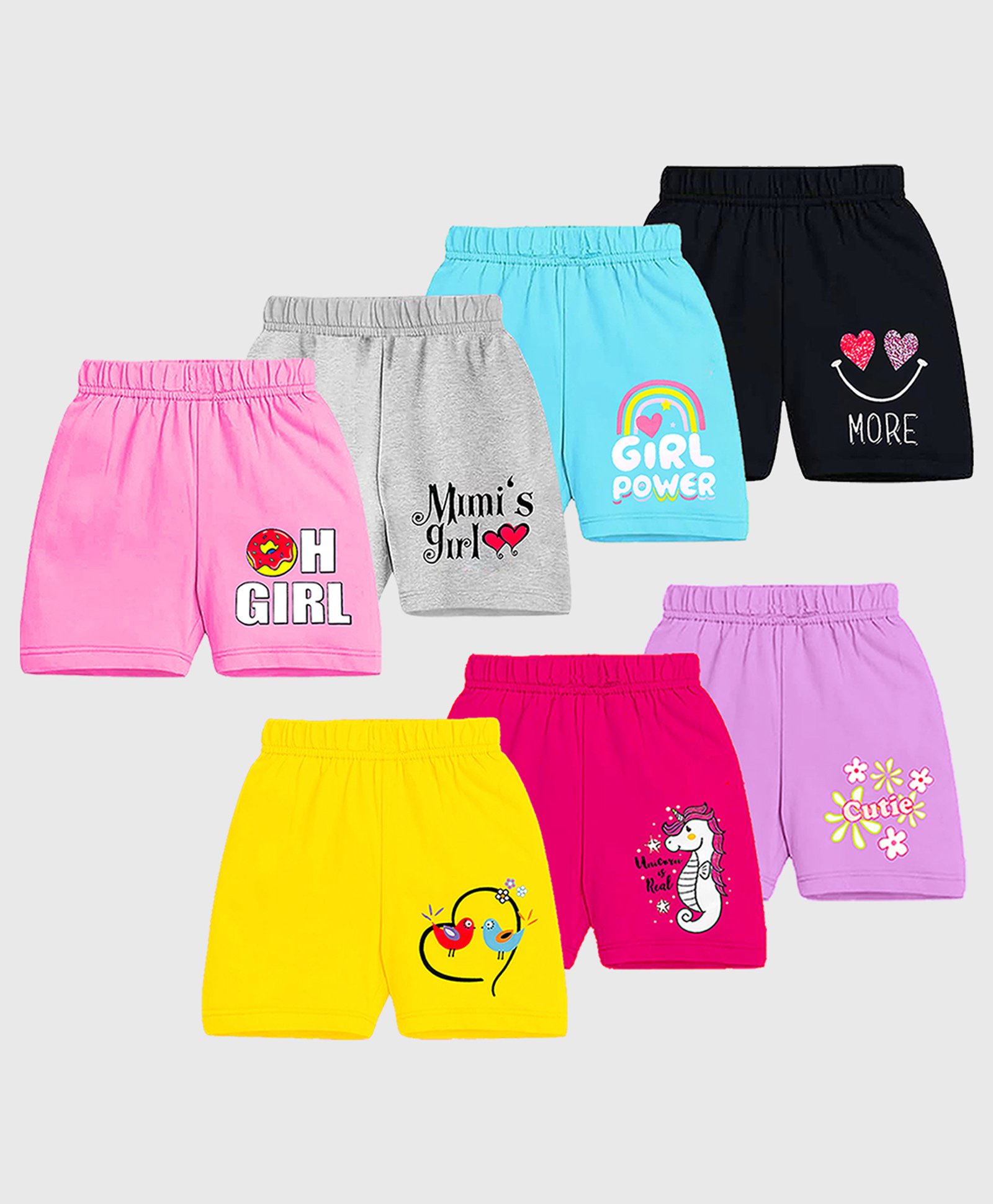 KUCHIPOO Cotton Blend Pack Of 7 Hearts & Typography Printed Shorts - Multi Colour-picture-18