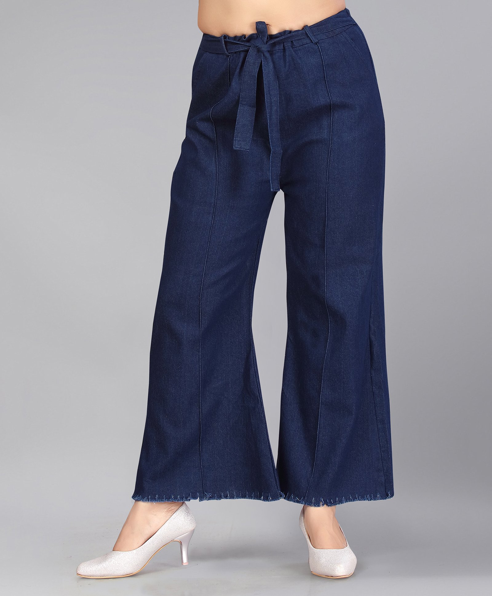 Aarika Denim Woven Solid Flared Jeans - Navy Blue-picture-19