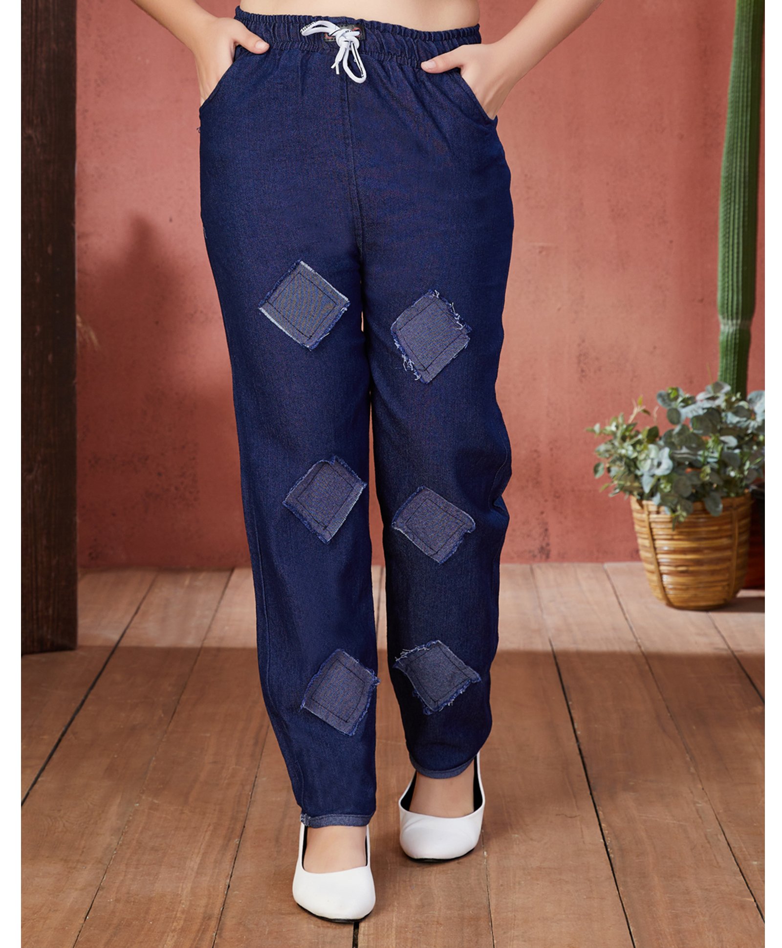 Aarika Denim Woven Square Patch Detailed Jeans - Navy Blue-picture-27