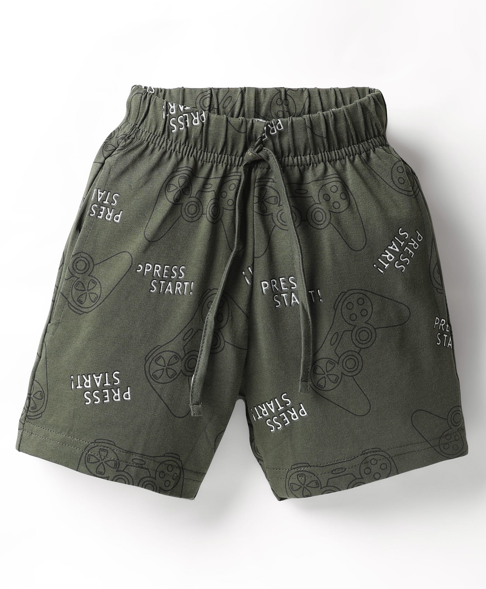 Evimo Single Jersey Knit Knee Length Shorts With Text Print - Green-picture-13