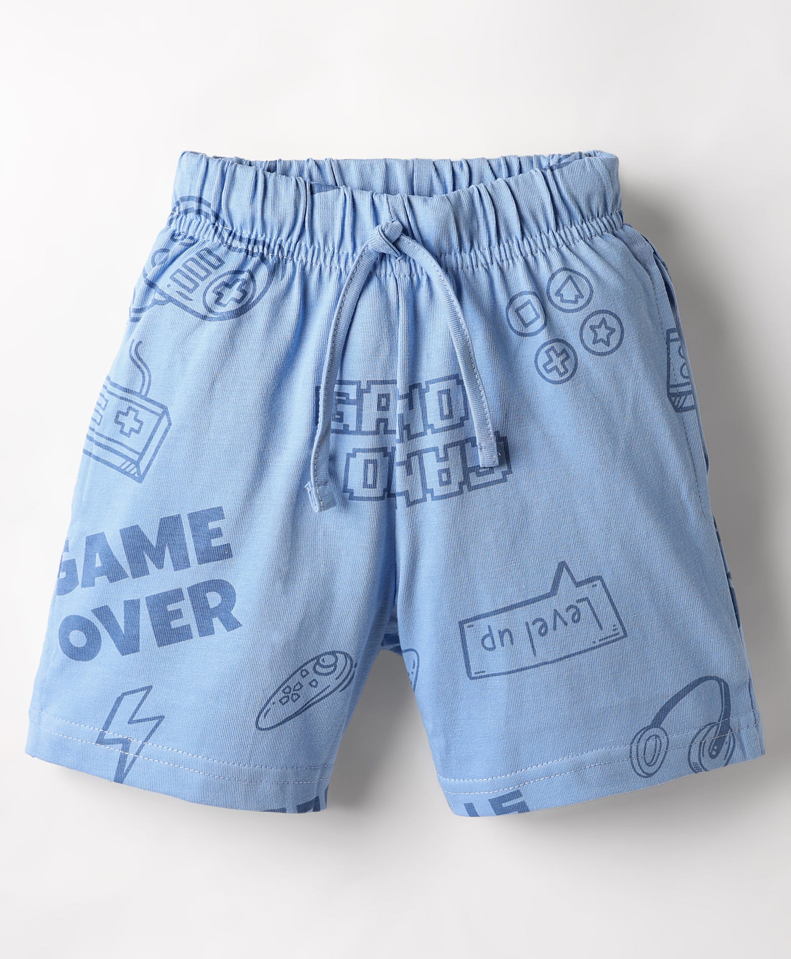 Evimo Single Jersey Knit Knee Length Shorts With Text Print - Blue-picture-39